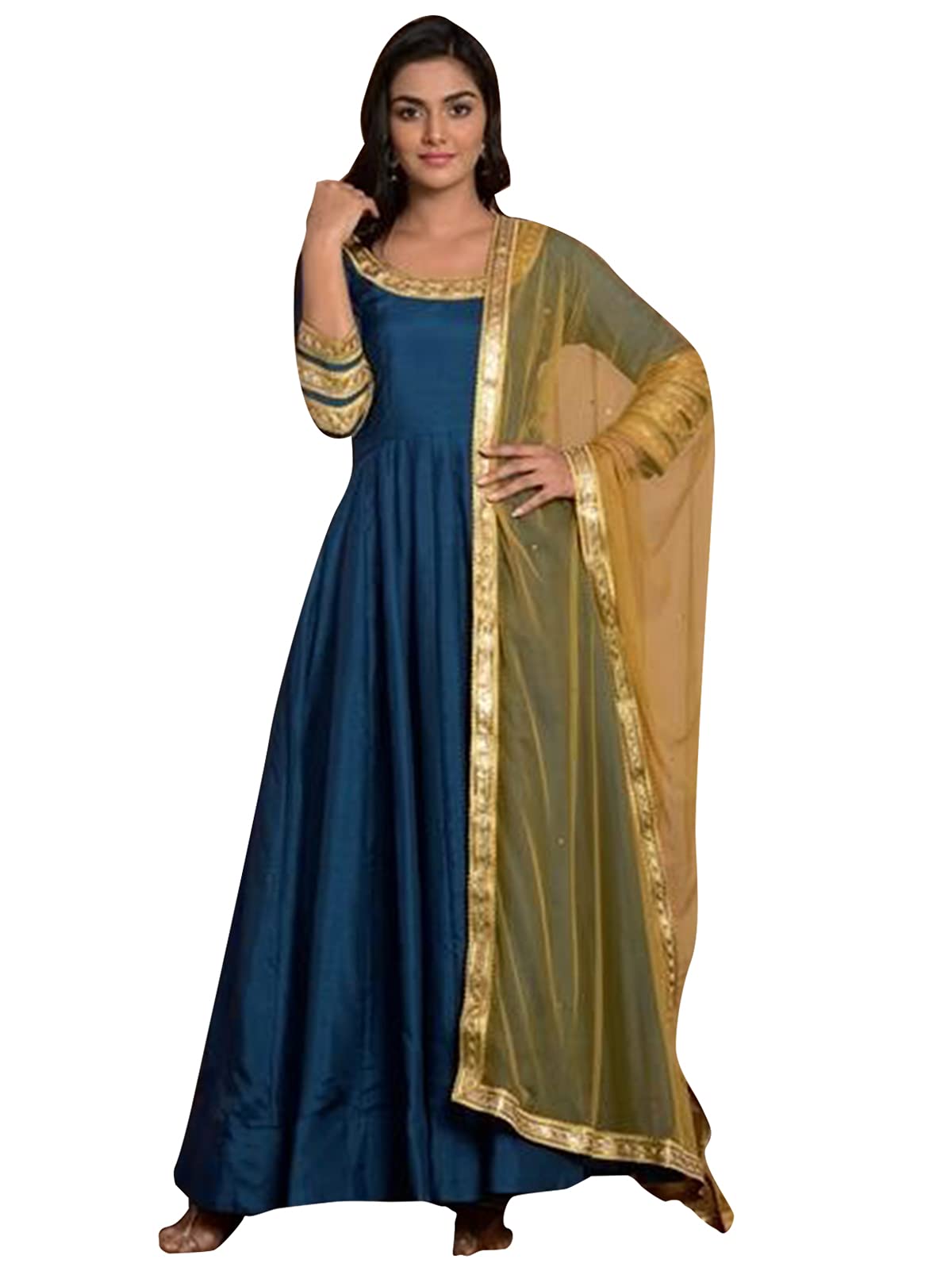 Indian Kurti for Women with Pants | Embroidered Art Silk Flared Kurta Dupatta Set - Elegant Ethnic Dress for Casual Wear, Parties & Festivals