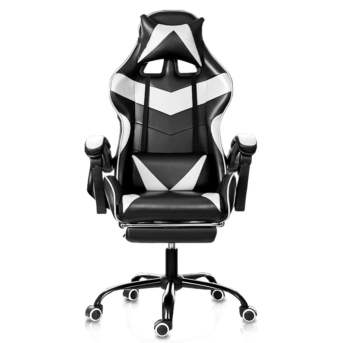 HALLOLURE Ergonomic Gaming Chair with Footrest, Headrest & Lumbar Support - White Computer Office Chair for Gamers & Professionals - Perfect for Esports, Streaming & Home Office Workspace