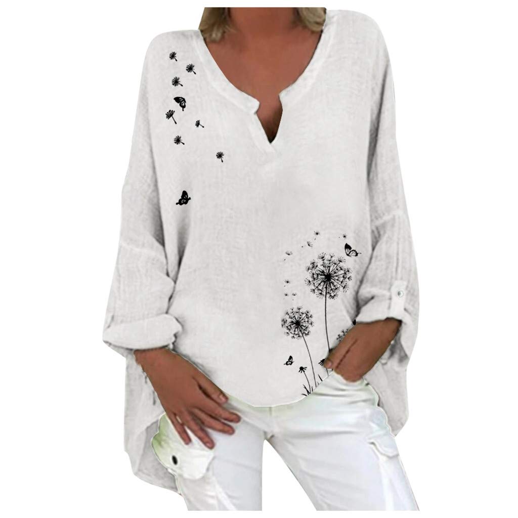 Plus Size Women's Summer Casual Tunic Tops - Cute Printed Loose V-Neck Linen Blouse & Boho Shirts for Outdoor, Travel & Everyday Wear