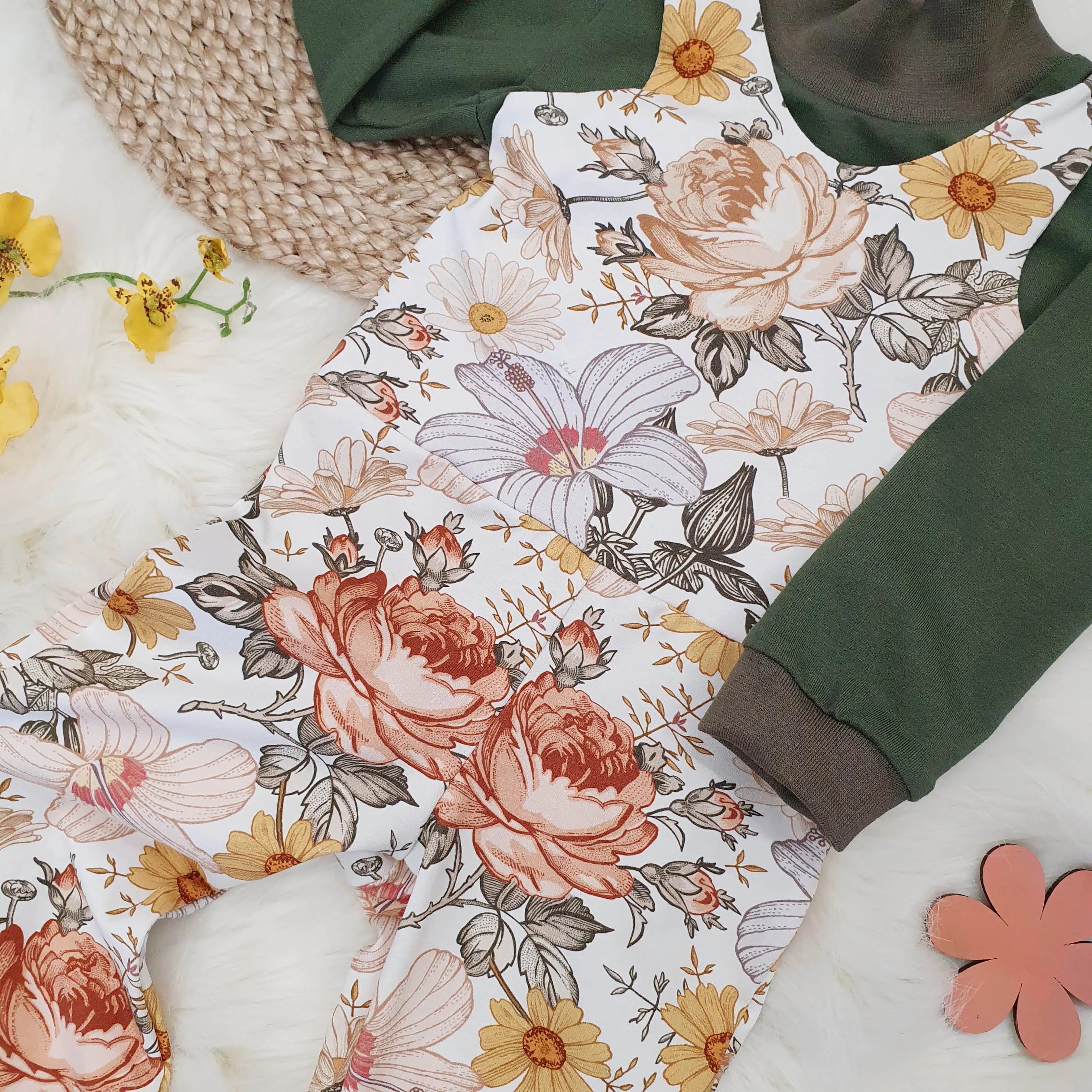 Retro Flared Jumpsuit for Kids - Vintage Style Chamomile Rose Print Romper | Perfect for Birthday Parties, Photo Shoots & Casual Playdates