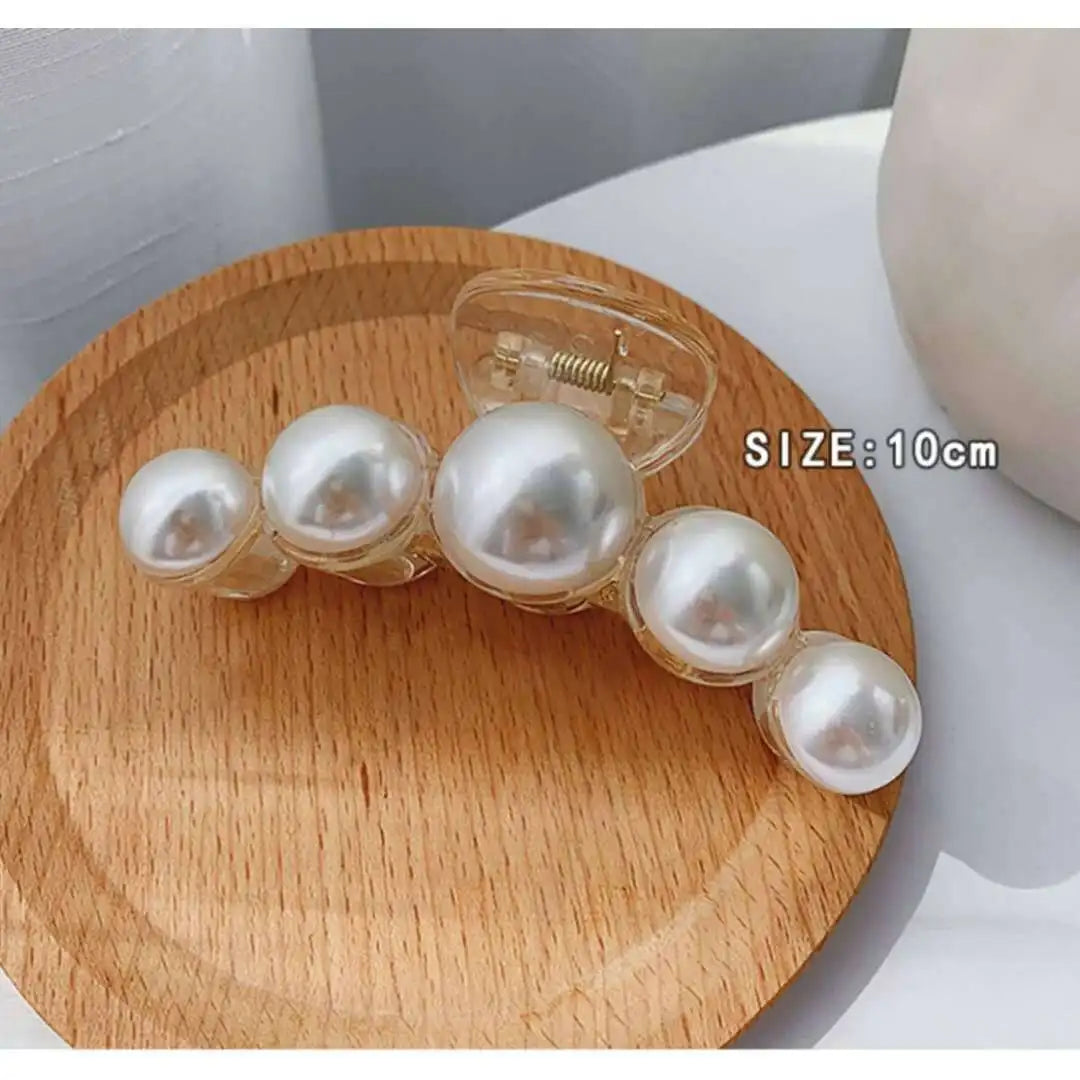 Large Pearl Hair Clip for Women - Korean Style Shark Clip Metal Hair Claw - Elegant Hair Accessories for Updos, Ponytails & Special Occasions