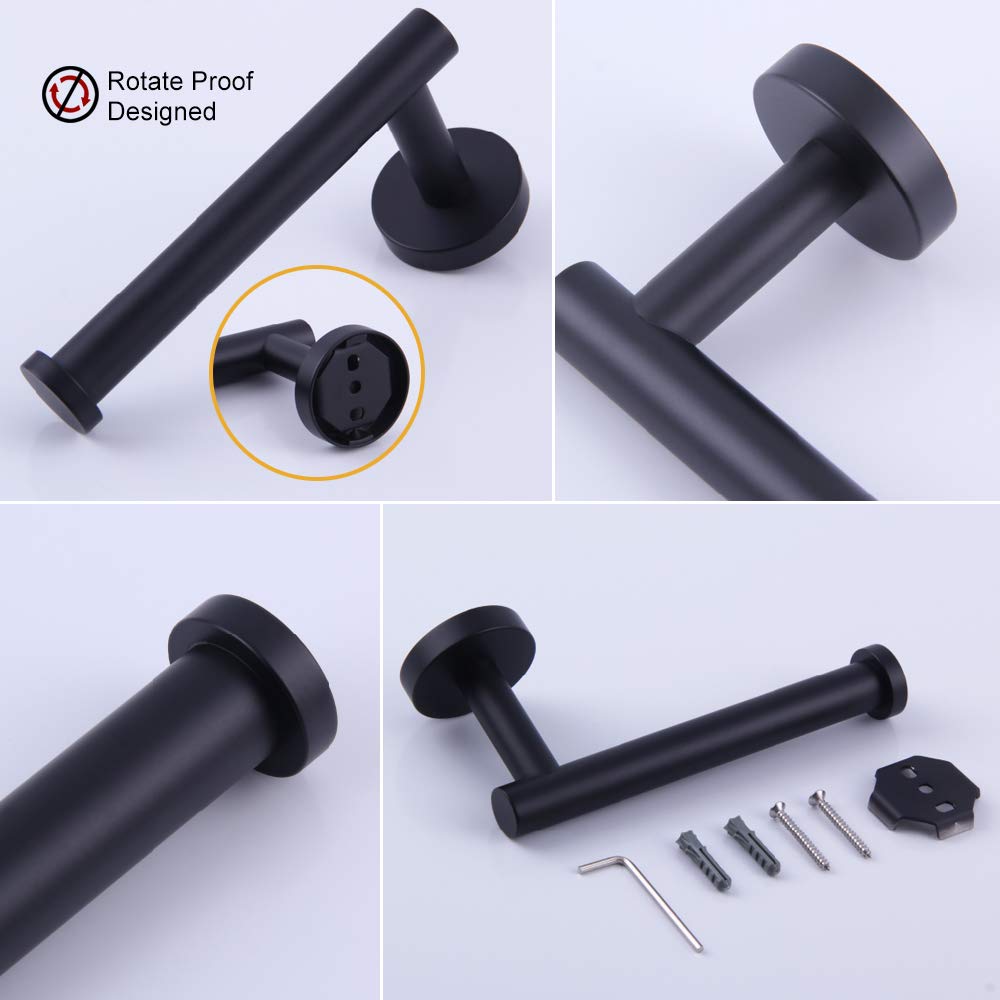 GERZWY 2-Piece Black Bathroom Hardware Set - Stainless Steel Towel Ring & Toilet Paper Holder, Wall Mounted Matte Black (AG1404B-BK) | Durable 304 SUS for Modern Bathrooms, Powder Rooms & Guest Bath Decor
