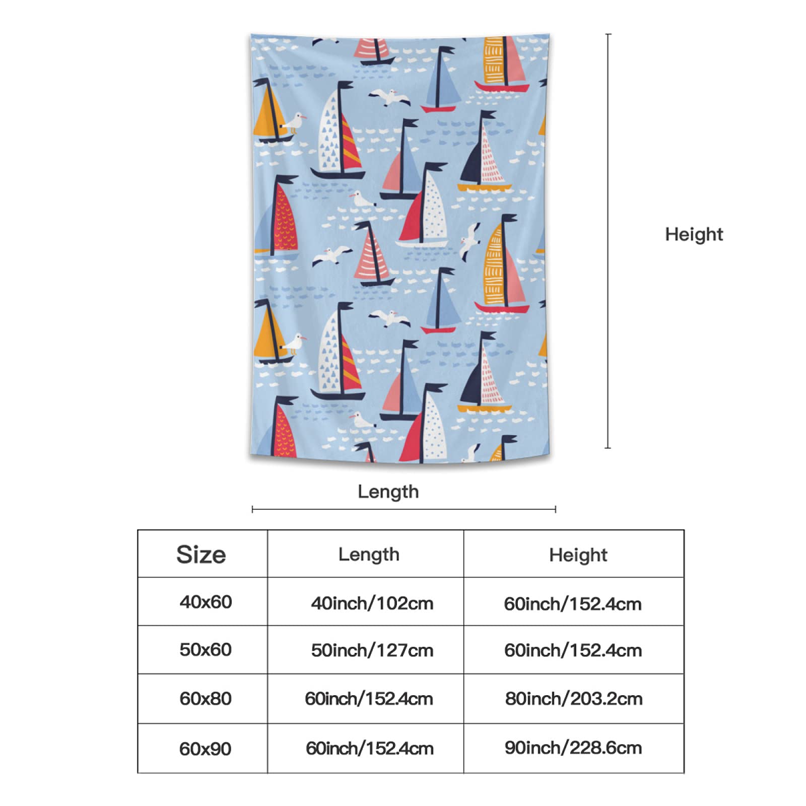 Hand-Painted Sailboat & Seagull Tapestry Wall Hanging - 40x60 Inch Tropical Beach Decor for Bedroom, Living Room - Aesthetic Polyester Wall Art for Boho, Coastal & Home Decoration