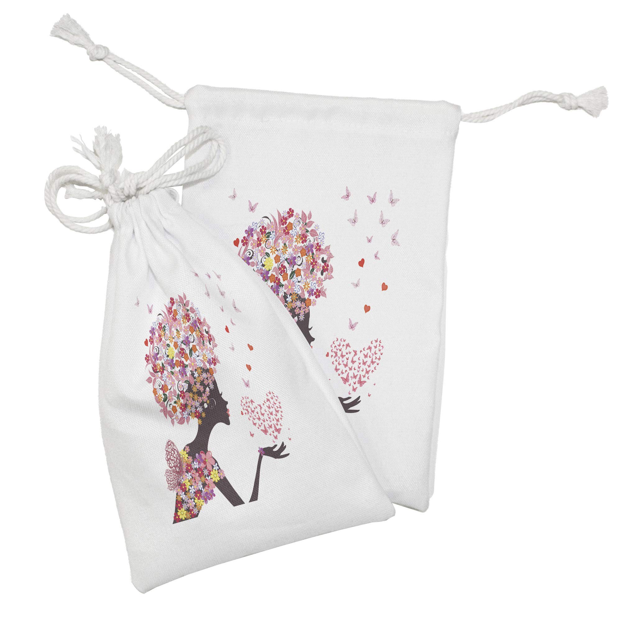 Ambesonne 2-Pack Butterfly Print Fabric Pouches - Small Drawstring Bags for Toiletries, Masks & Gifts (9