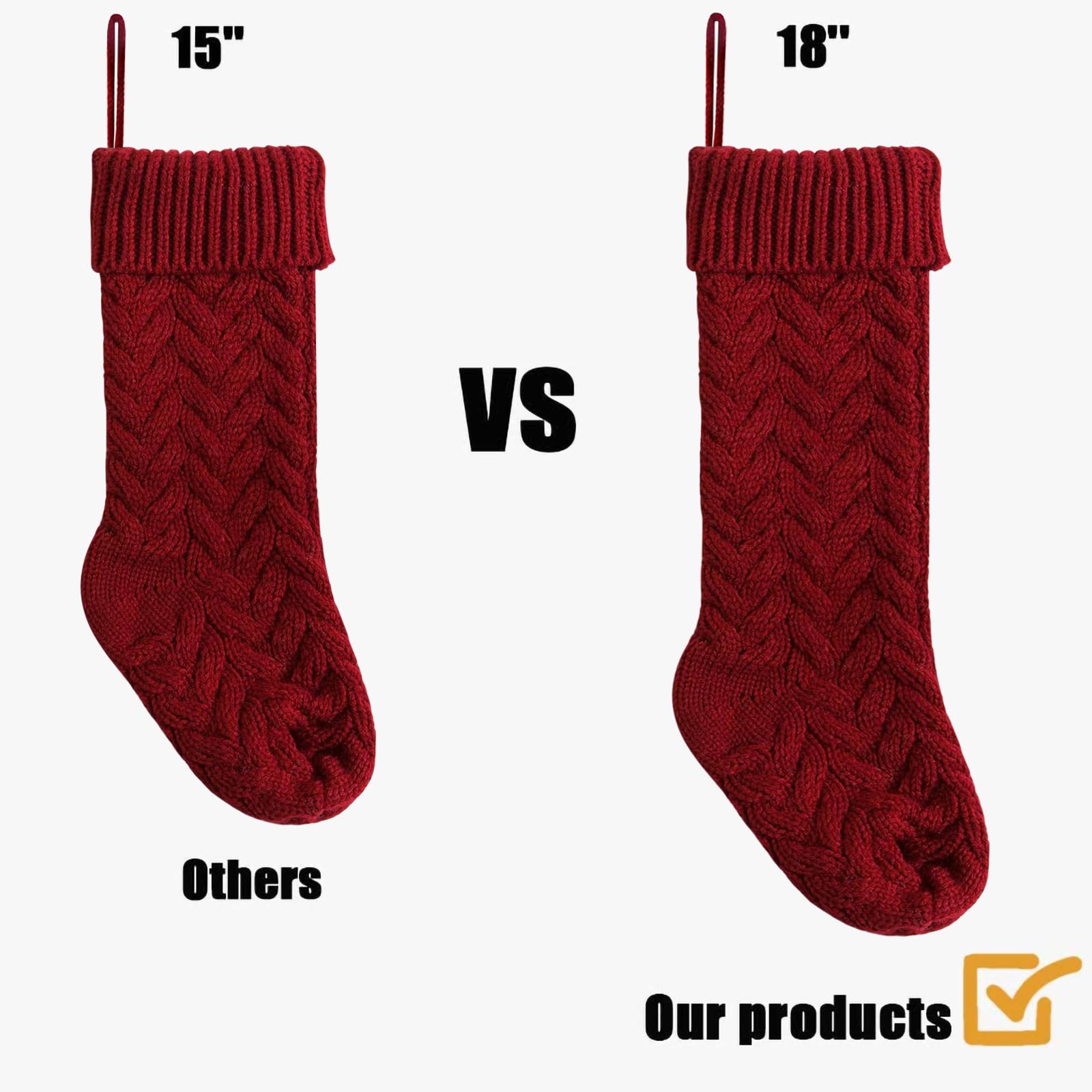 18 Inch Christmas Stockings Bulk 6 Pack - Large Cable Knit Fireplace Hanging Stockings for Family Holiday Decor - Burgundy & Ivory White Xmas Stockings - Perfect for Christmas Party, Home Decor and Gift Giving