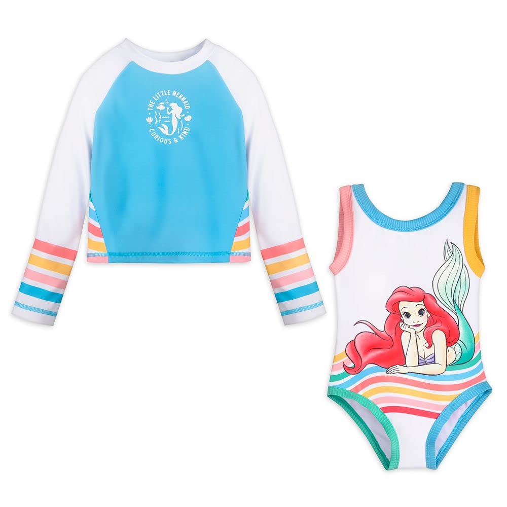 **Disney The Little Mermaid Girls' Swimsuit & Rash Guard Set - UV Protection Swimwear for Beach, Pool & Summer Activities**