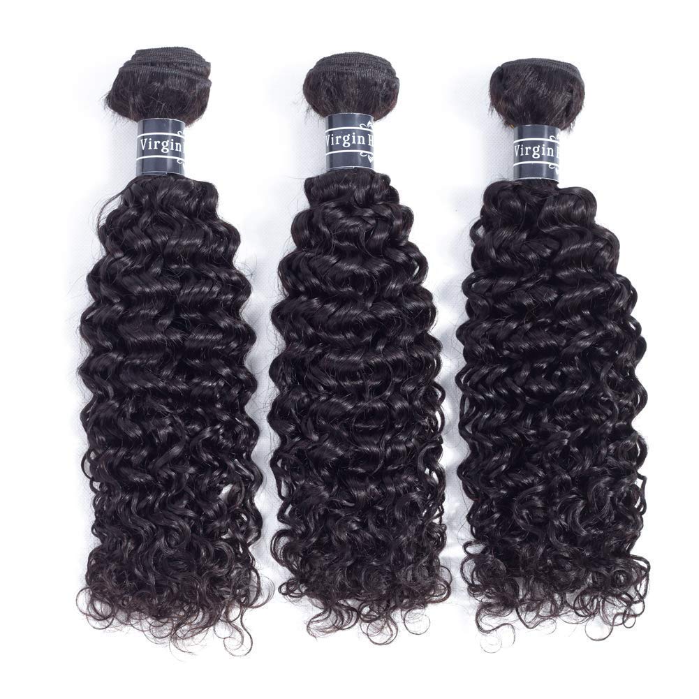 Amella Hair 8A Brazilian Virgin Curly Human Hair Weave - 100% Unprocessed 3 Bundles with Swiss Lace Frontal (14