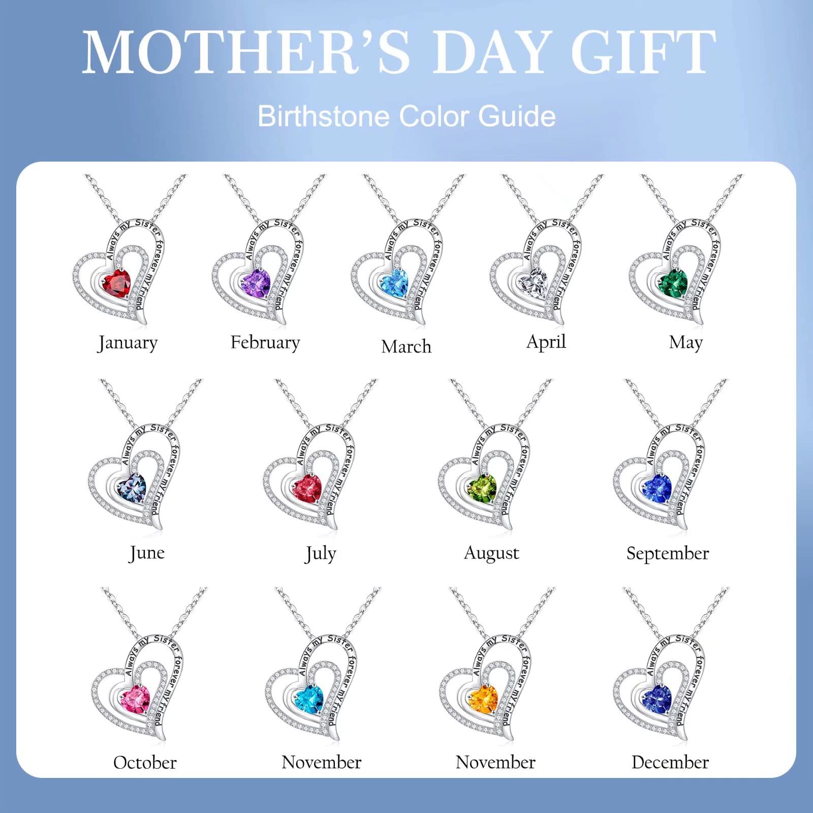 Birthstone Necklace for Women - Sterling Silver Heart Pendant Jewelry Gift for Mom, Wife, Girlfriend, Daughter | Birthday, Mother's Day, Anniversary Present | Perfect for Everyday Wear & Special Occasions