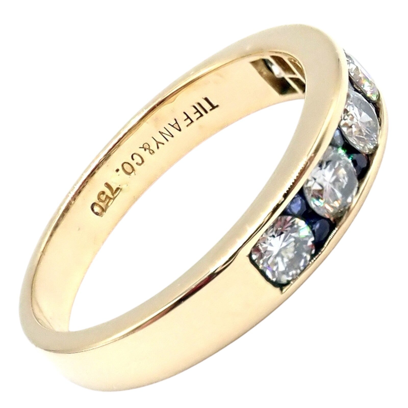Authentic Tiffany & Co 18k Yellow Gold 1.20ctw Diamond & Sapphire Band Ring - Size 5 | Luxury Wedding, Engagement & Anniversary Jewelry Gift