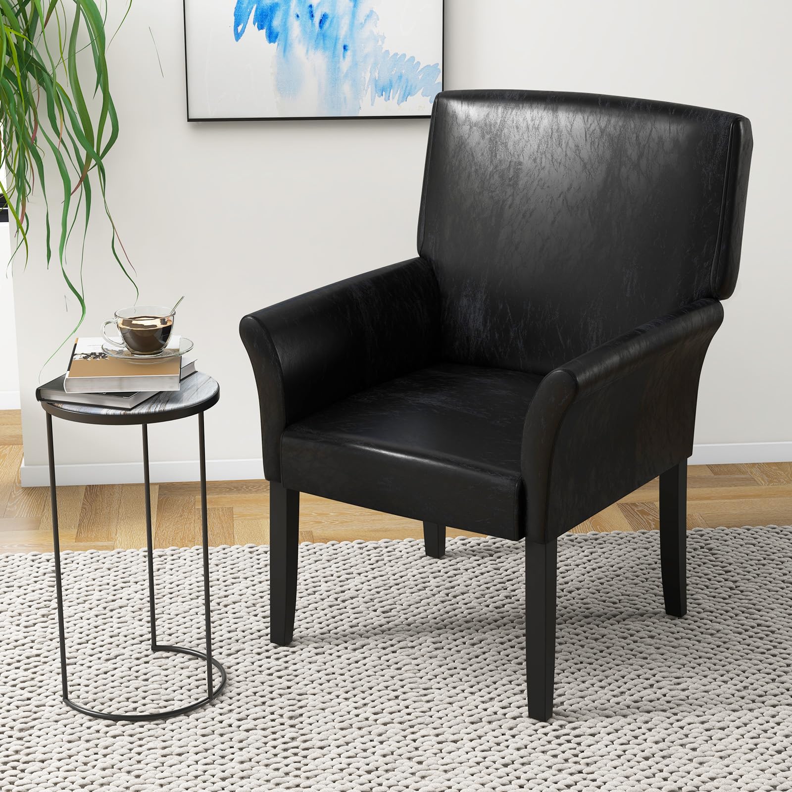 Giantex Faux Leather Office Guest Chair with Arms & Rubber Wood Legs - Comfortable Reception & Executive Accent Armchair for Waiting Room, Meeting Room, Living Room - Perfect for Home Office, Conference Spaces & Lounge Areas