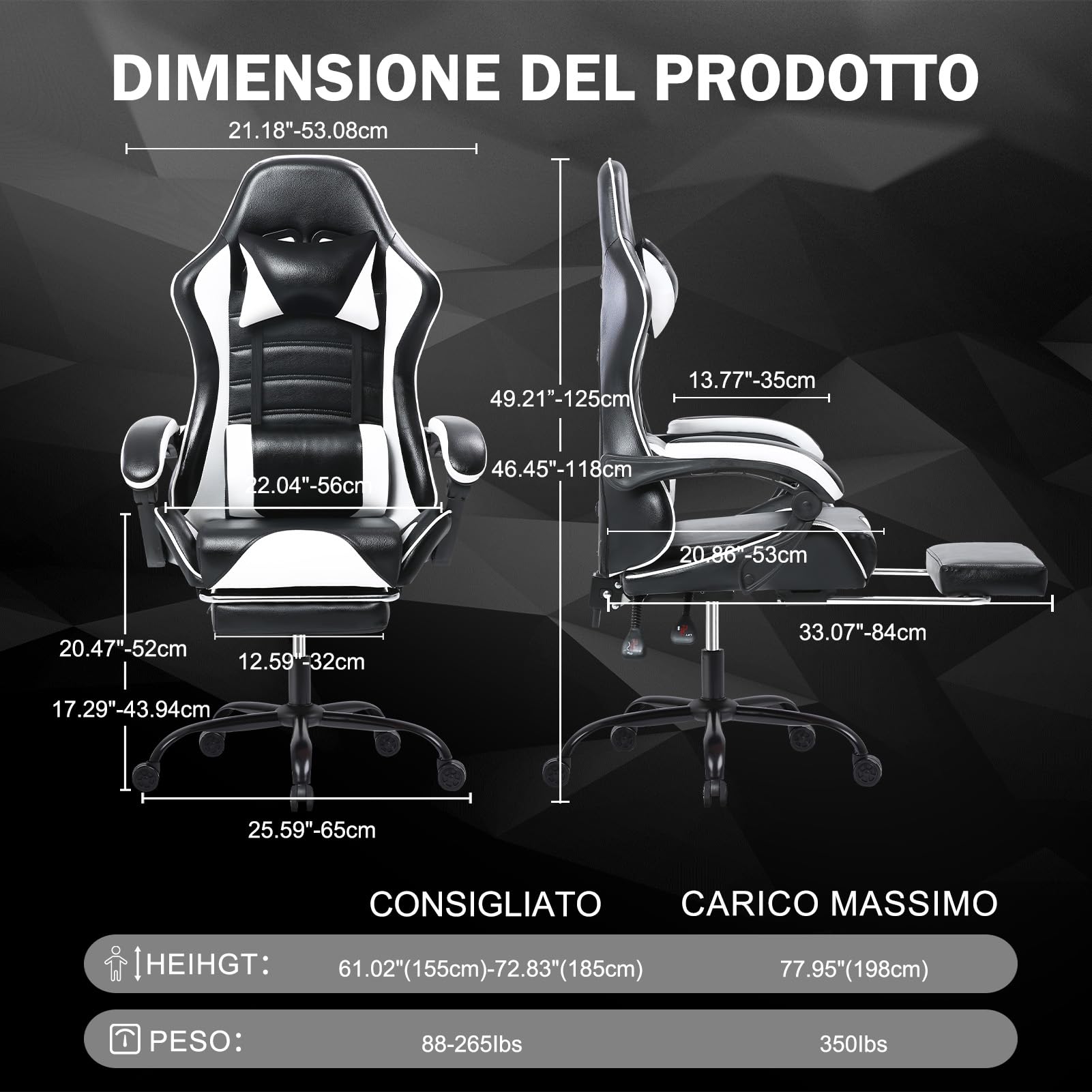 Premium Ergonomic Gaming Chair for Adults - High Back Computer Chair with Adjustable Lumbar Support & Footrest - 350LBS Weight Capacity - White - Perfect for PC Gaming, Esports, and Home Office Workstations