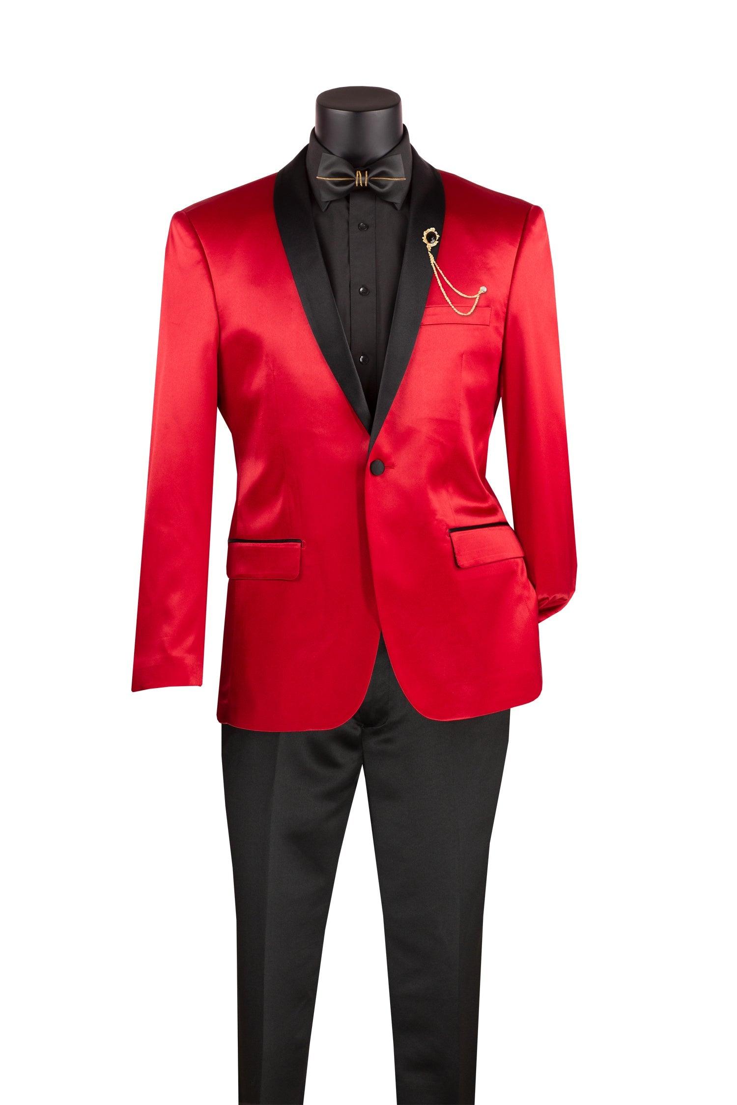 Red Slim Fit Tuxedo Jacket with Black Shawl Lapel - Elegant Formal Wear for Weddings, Prom & Special Occasions