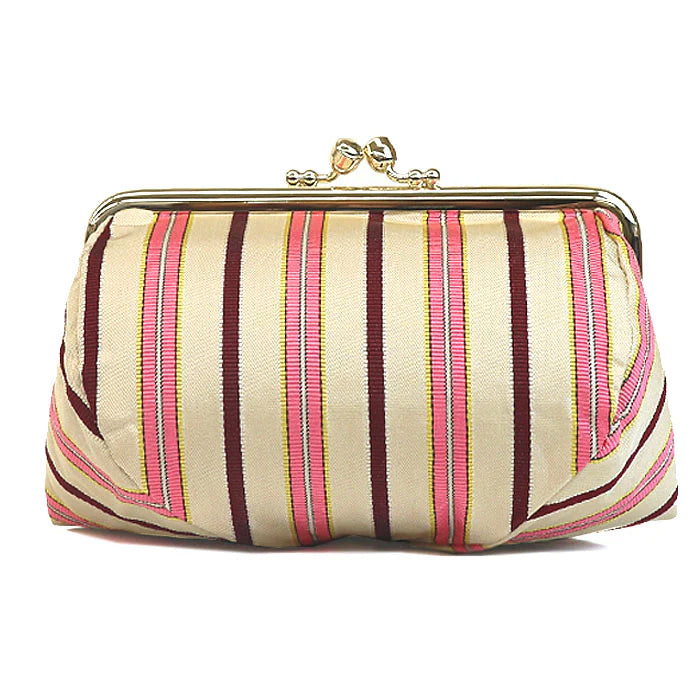 Nishijin Woven Stripe Small Pouch - Handmade in Kyoto Japan | Cosmetic Makeup Bag, Japanese Gamaguchi Pouch for Travel Toiletry & Stationery | Perfect Bag Organizer for Women's Purse, Office Essentials & Daily Use