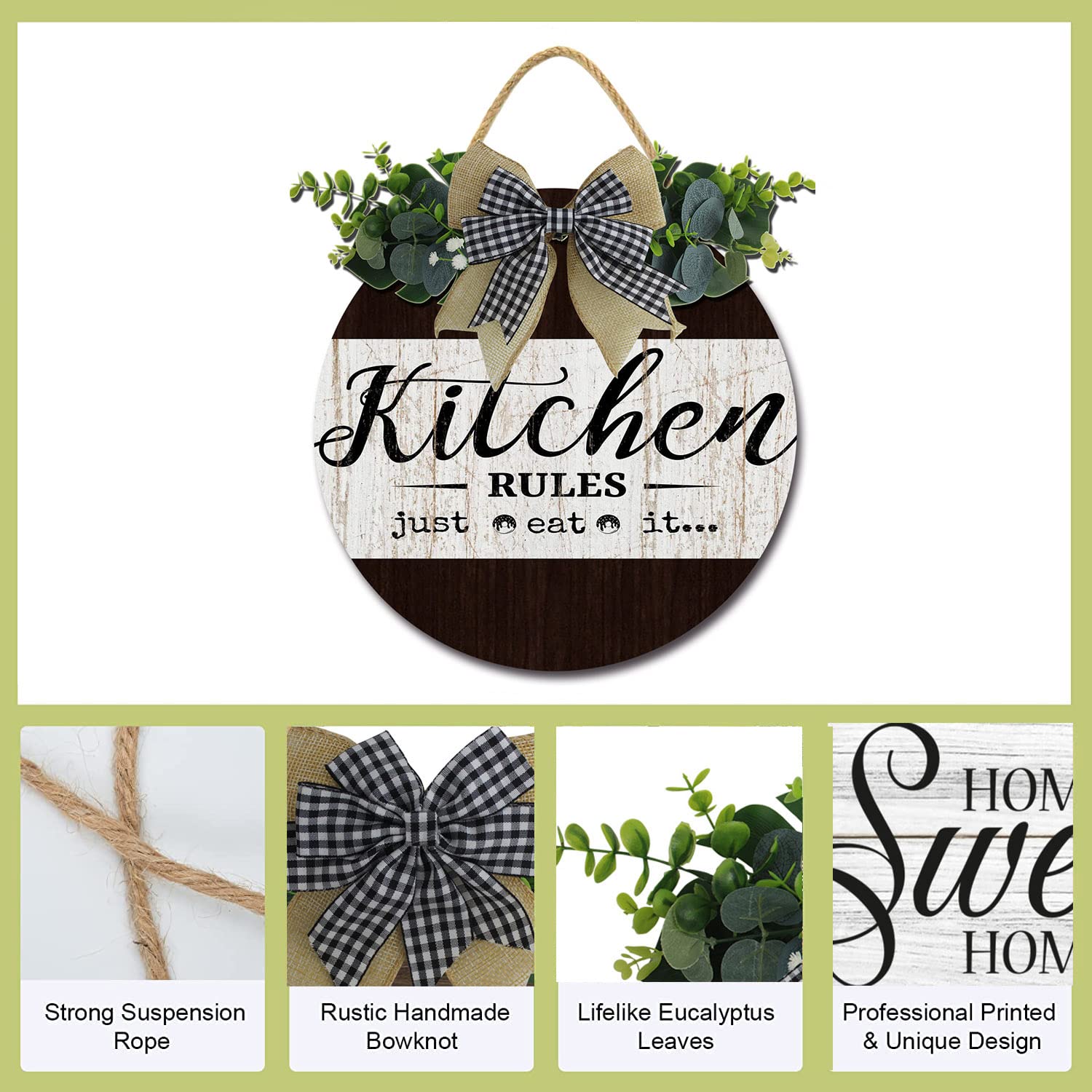 Farmhouse Kitchen Wall Decor - Rustic Wooden Round Sign with 'Just Eat It' Quote - 11 Inch Home Decor for Kitchen, Dining Room & Front Door - Perfect for Country Style & Cozy Dining Spaces