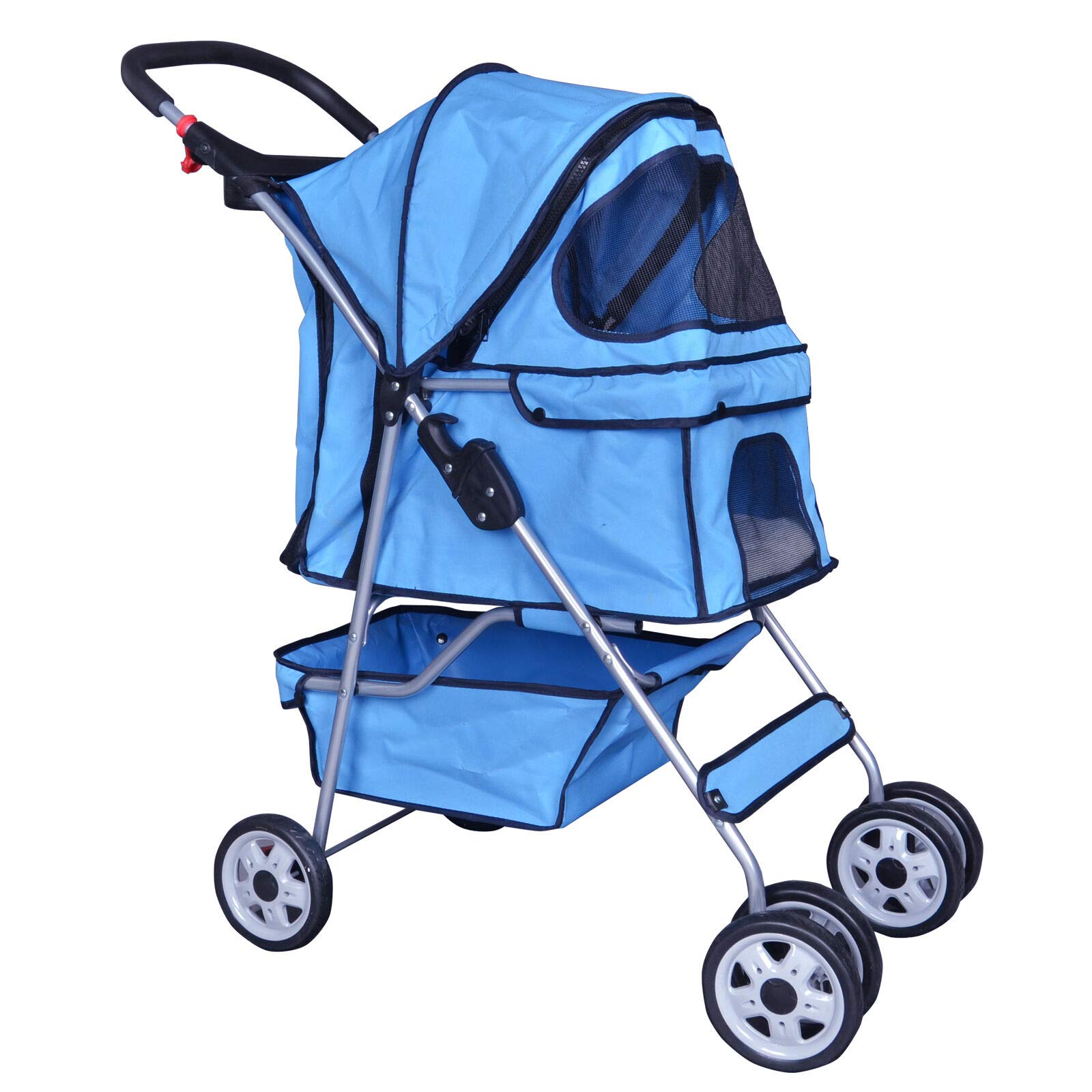 4 Wheel Pet Stroller for Cats & Dogs - Foldable Travel Carrier with 5 Color Options (Blue) | Perfect for Vet Visits, Outdoor Walks & Travel Adventures