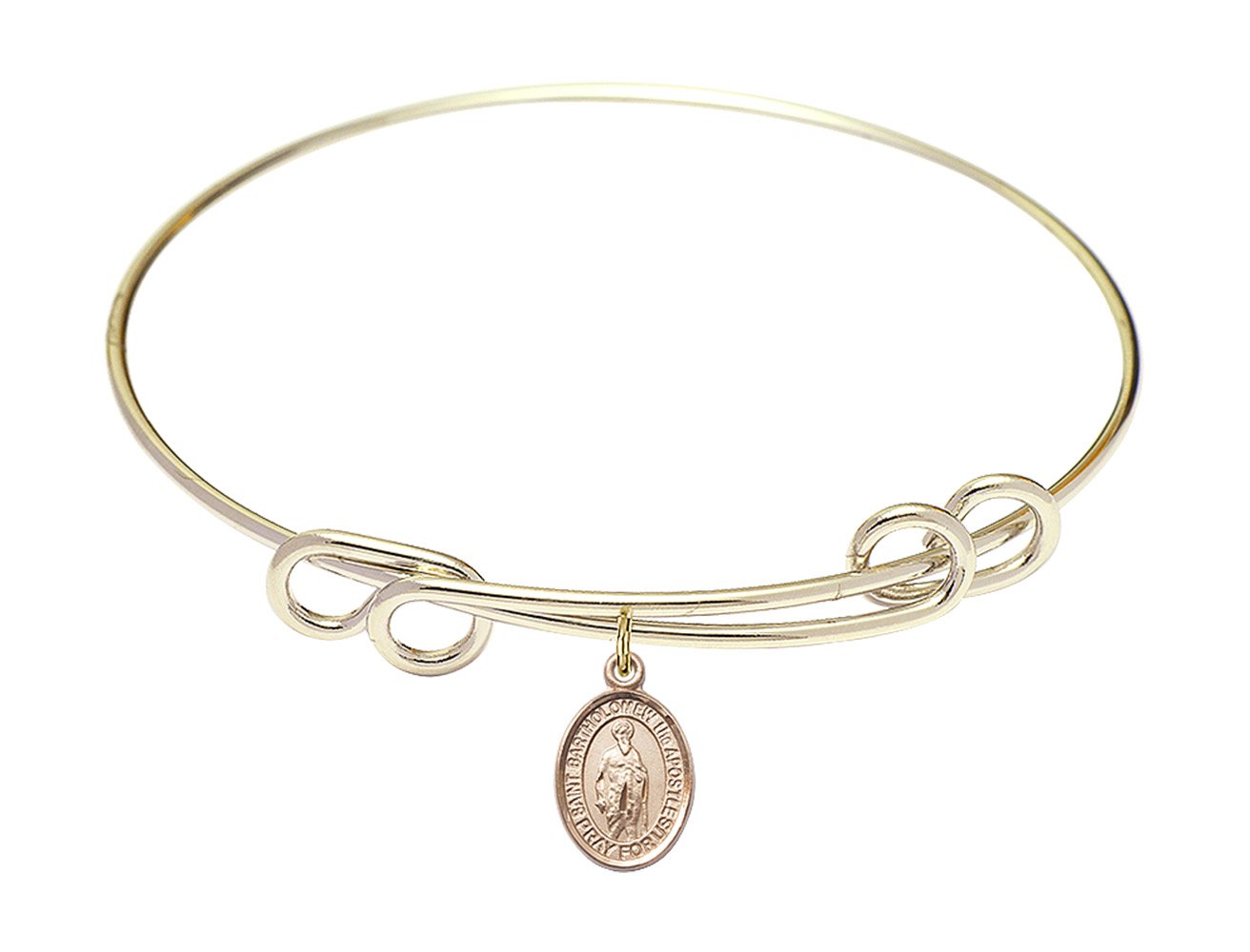Gold-Filled Round Double Loop Bangle Bracelet with St. Bartholomew The Apostle - Elegant Religious Jewelry for Women, Perfect for Church, Weddings & Daily Wear