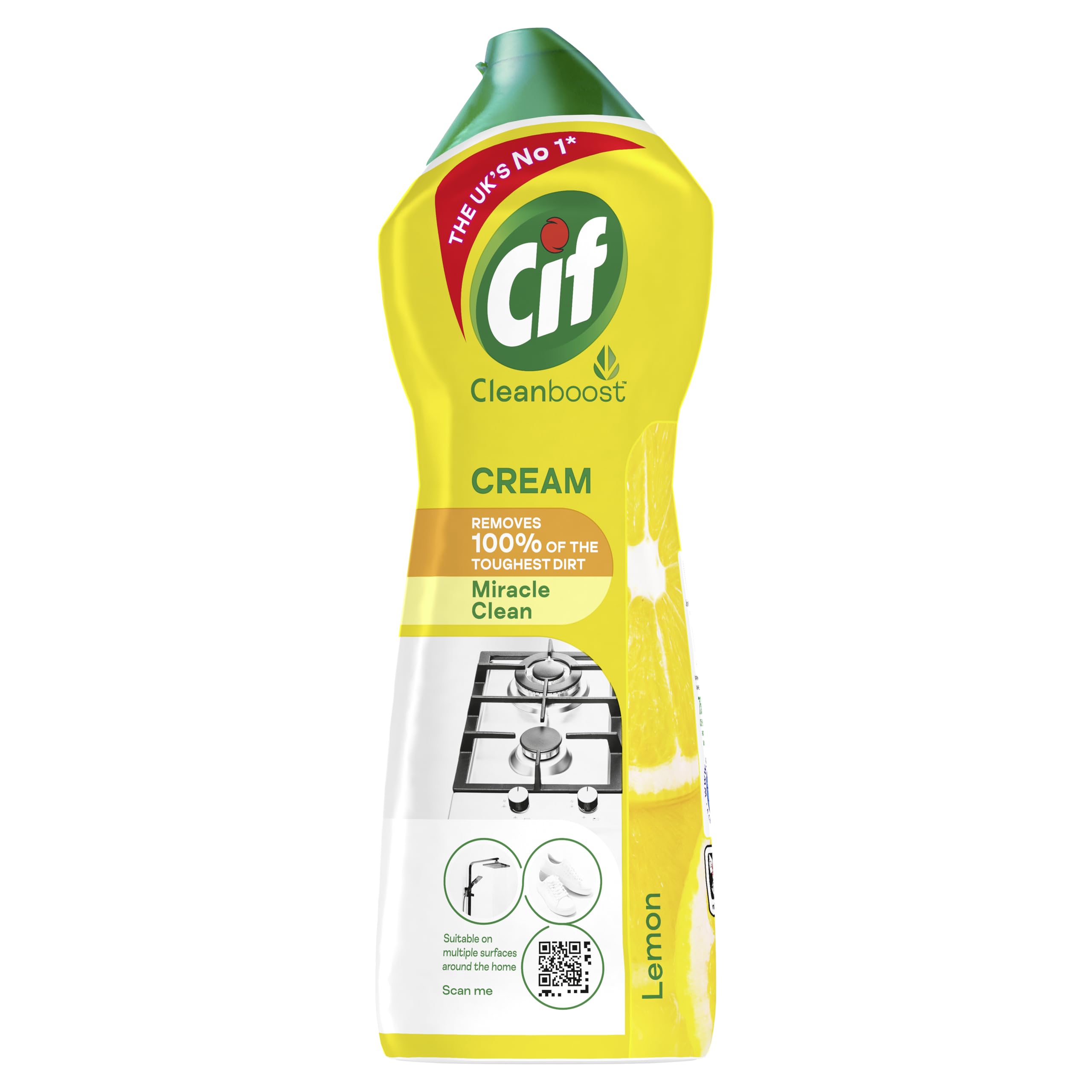 Cif Lemon Cream Cleaner 750ml - 100% Natural Multipurpose Surface Cleaner for Kitchen, Bathroom & Floors | Removes Tough Stains & Dirt | Eco-Friendly Household Cleaning Solution