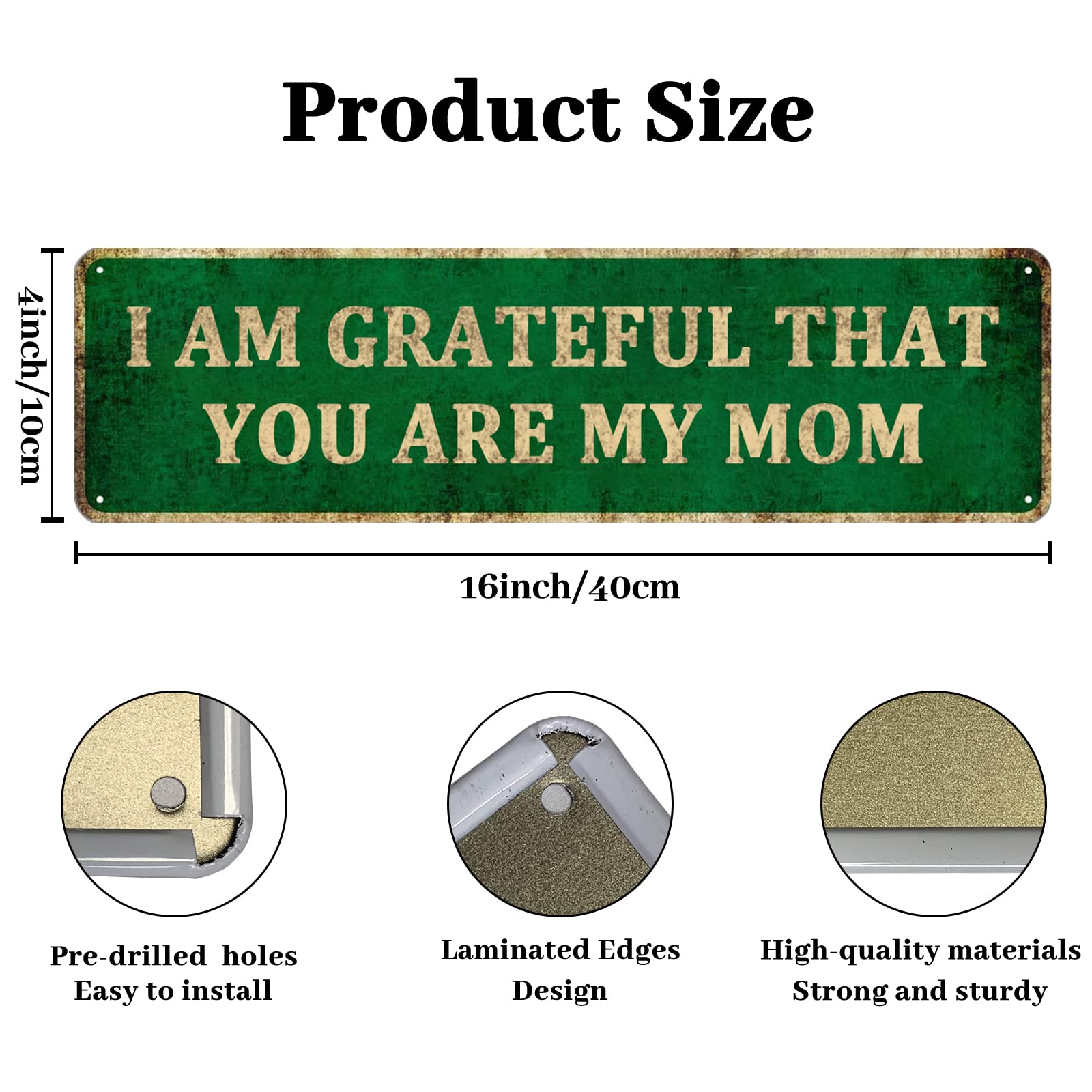KIOZIY Tin Sign - 'I Am Grateful That You Are My Mom' Inspirational Wall Art, 4