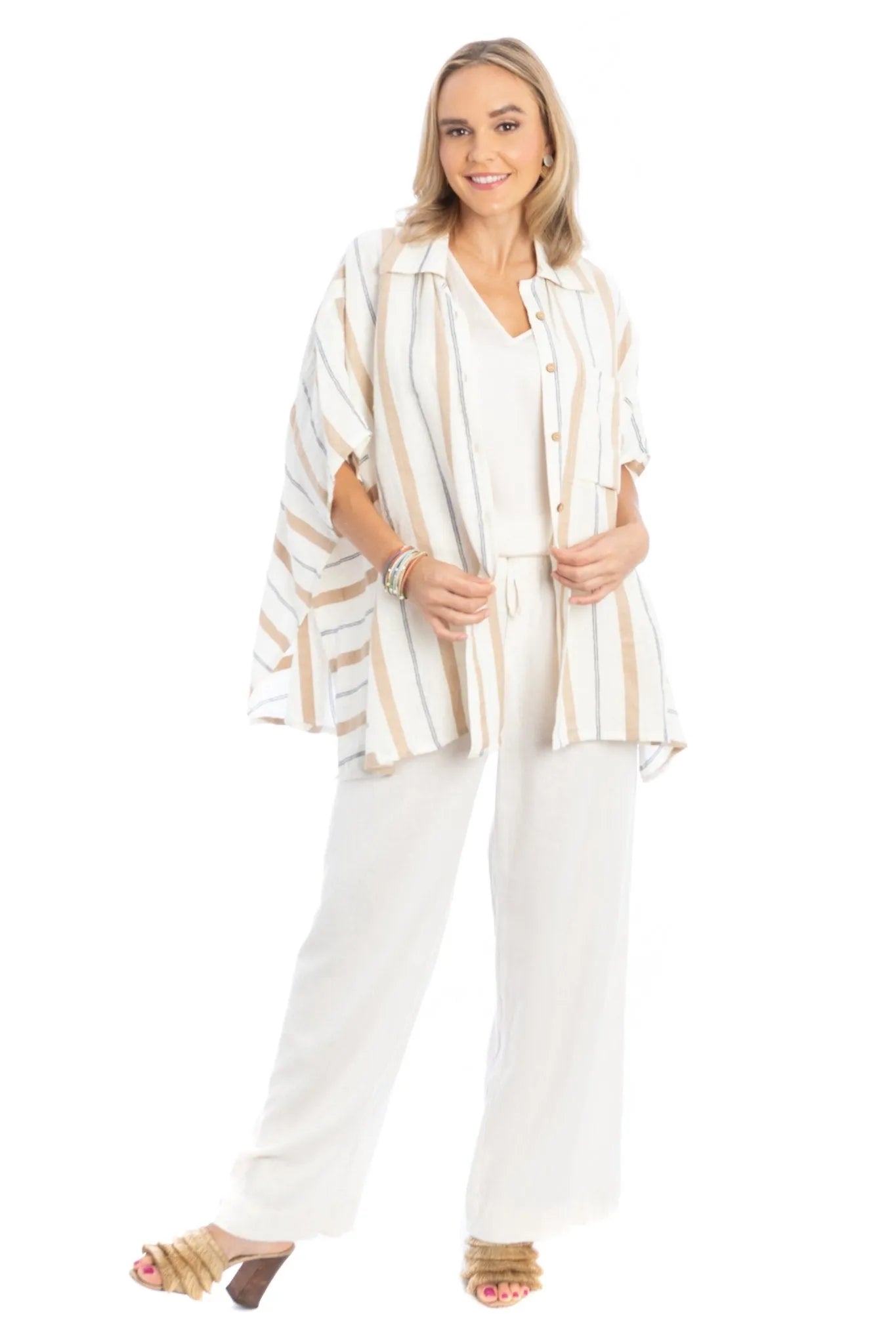 Linen Cotton Striped Oversized Shirt for Women - Comfortable Loose Fit Long Sleeve Button Down Top - Perfect for Casual Outfits, Beach Cover-Up, and Summer Layering