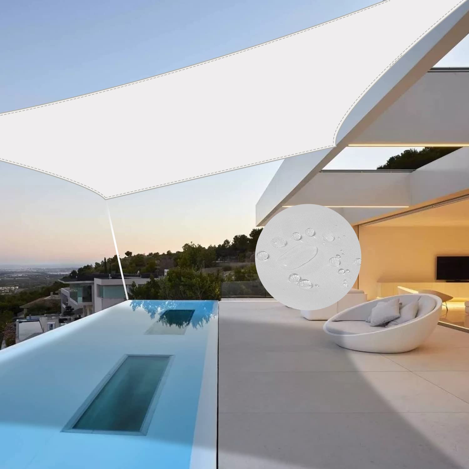 6.5' x 10' Rectangle White UV Block Waterproof Shade Sail - Sun Canopy for Backyard, Patio, Garden & Pool Area - Outdoor Sun Protection & Cooling Solution
