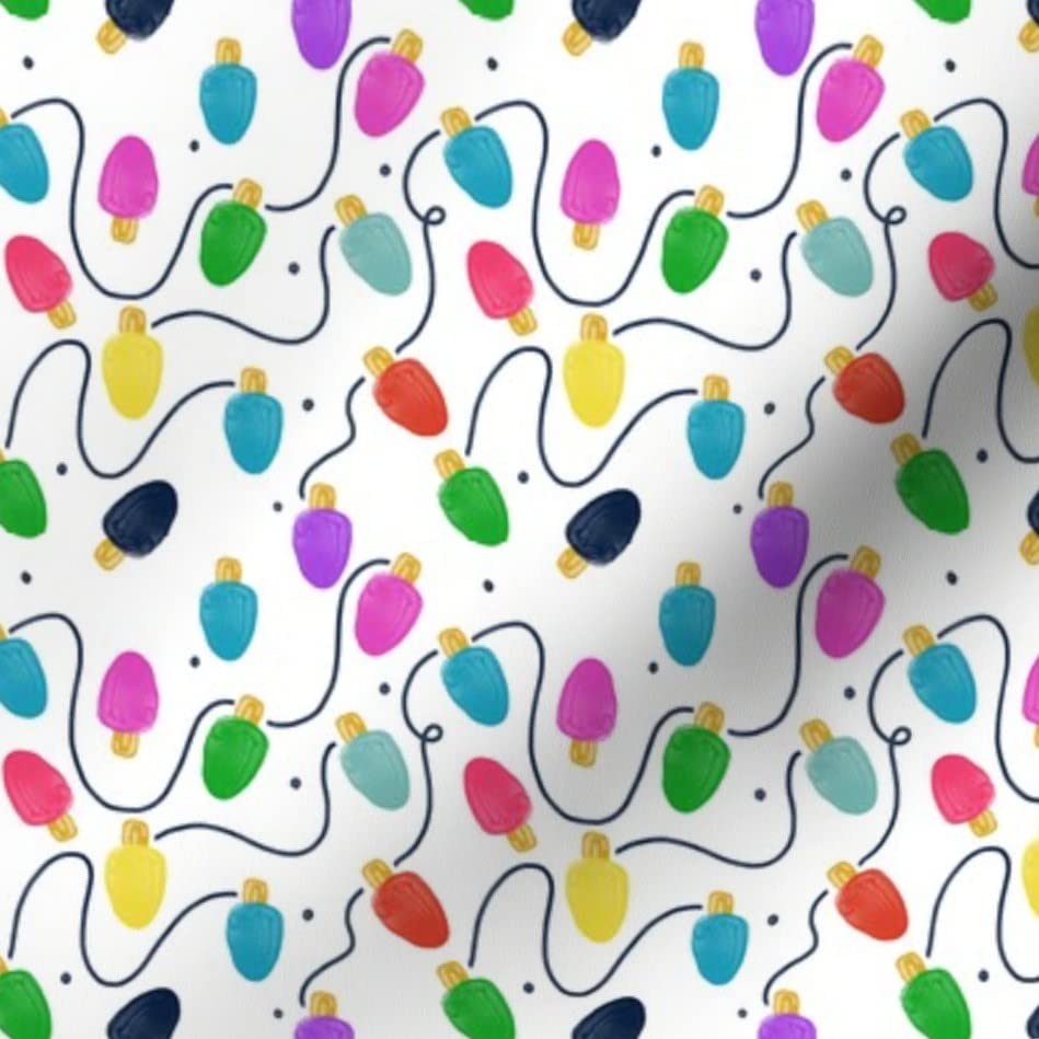 Small Christmas Lights String Light Winter Seasonal Printed Satin Fabric by The Yard - Perfect for Sewing Lining, Apparel, Fashion Blankets & Holiday Decor | Festive Home Decor & DIY Craft Projects