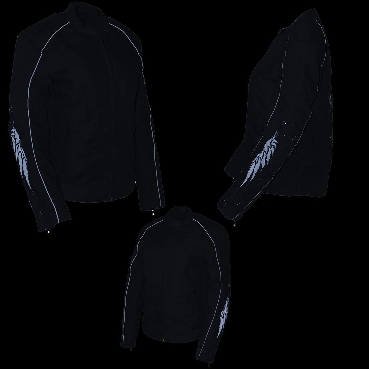 Milwaukee Leather SH1954 Women's Black Textile Motorcycle Jacket with Stud & Wings Detailing - Stylish Biker Jacket for Riding & Outdoor Adventures