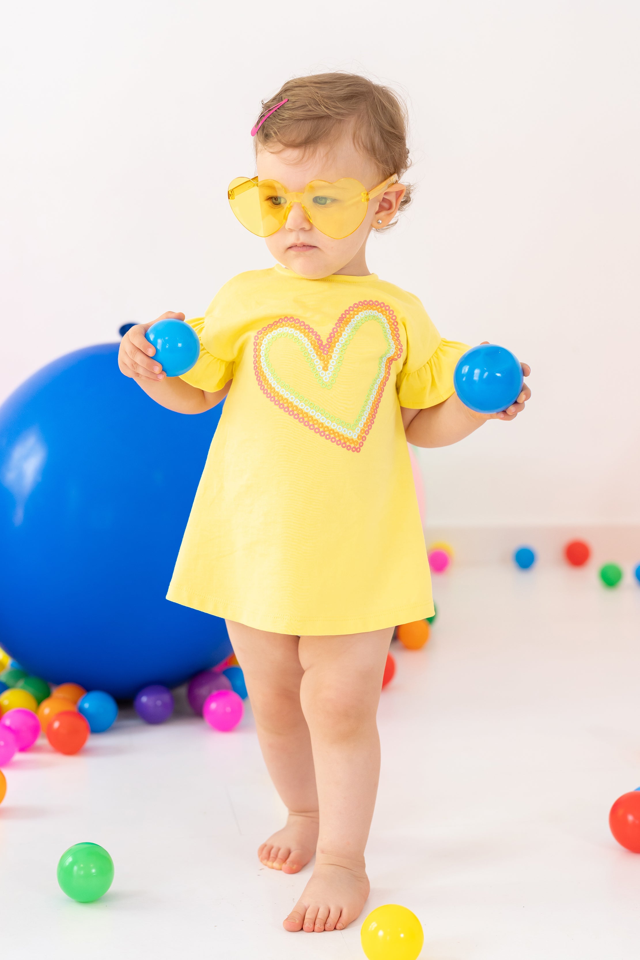 Viola Yellow Glitter Heart Dress for Women - Sparkly Party Dress for Valentine's Day, Prom, Date Night & Special Occasions
