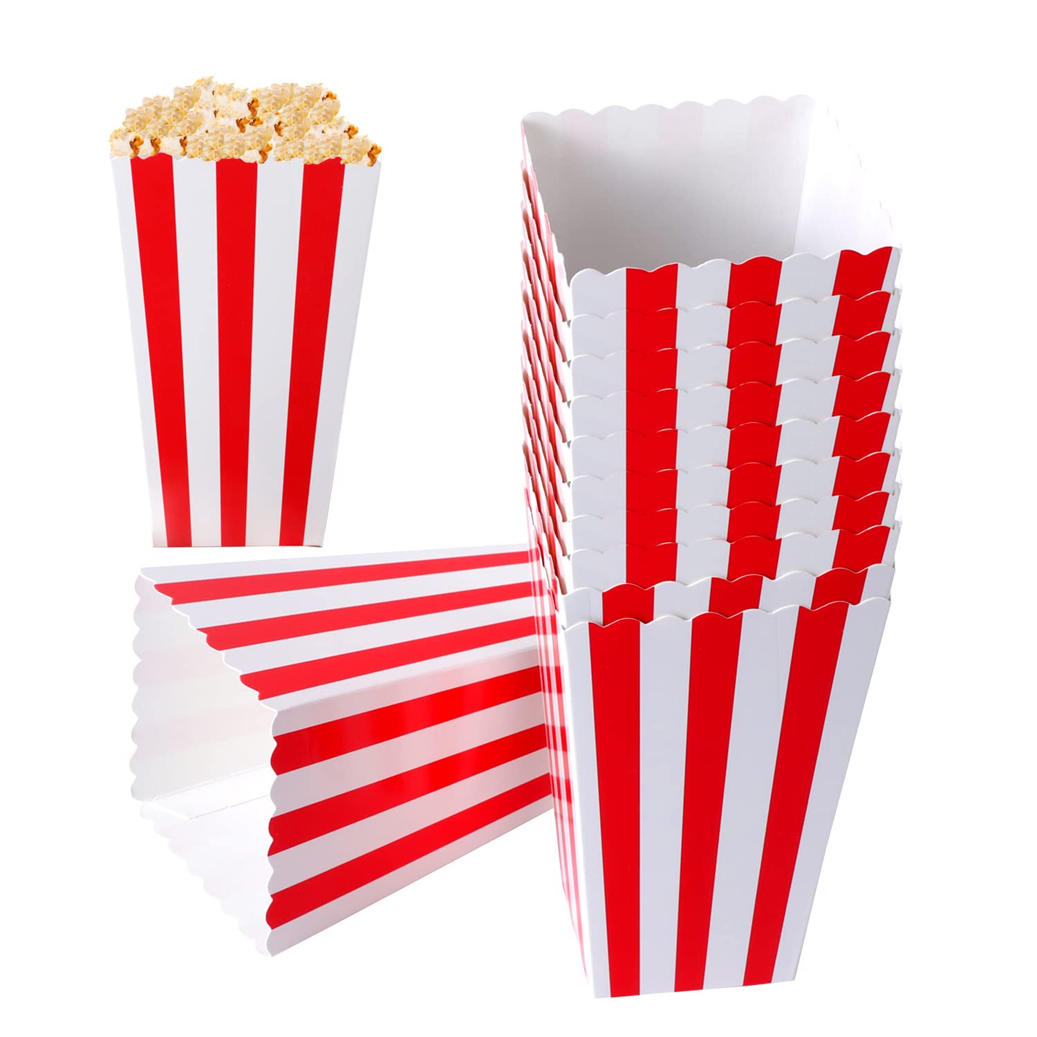 Yoosso 20-Piece Popcorn Box Set - Red & White Candy Containers for Popcorn, Cookies & Snacks | Perfect for Birthday Parties, Movie Nights, Weddings & Carnival Events