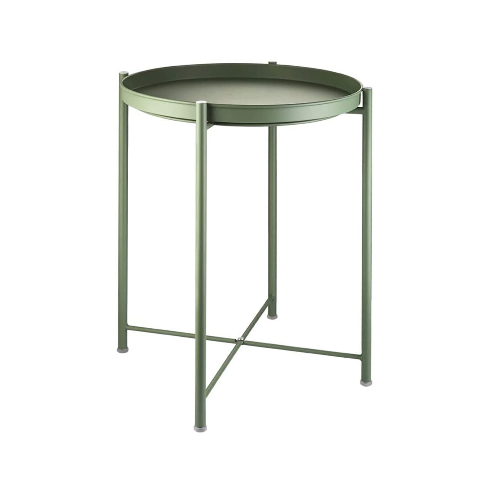 FETION Round Metal Tray Side Table - Foldable Accent Coffee Table with Waterproof Surface for Living Room, Bedroom, Balcony & Office - Green End Table for Small Spaces & Home Decor (Perfect for Drinks, Books & Plants)