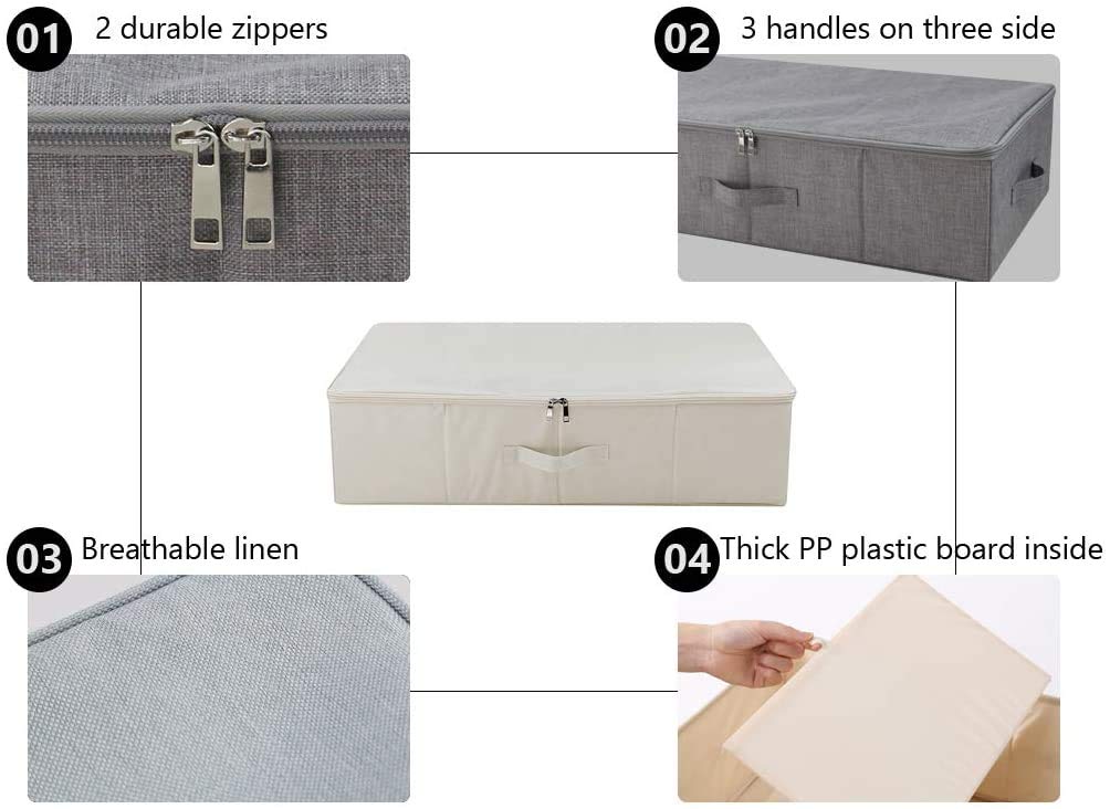 3Pcs Collapsible Underbed Storage Bins - 27.5 x 15.7 x 7 Inches Foldable Fabric Organizer Box for Clothes, Blankets, Shoes | Space-Saving Solution for Bedroom, Closet & Wardrobe Organization (Beige)