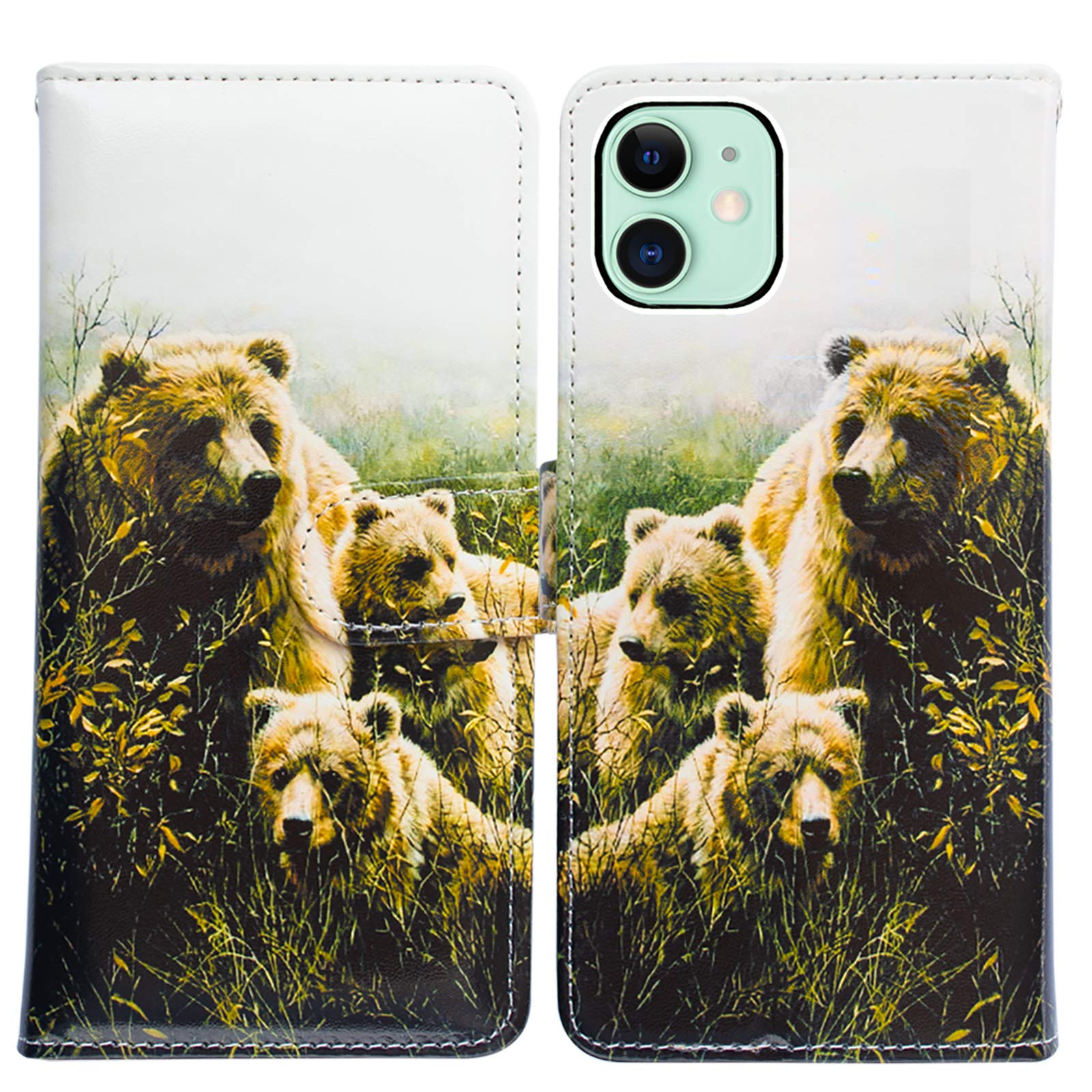 Premium Cute Bears Leather Flip Wallet Case for iPhone 13 - Card Slots & Kickstand | Stylish Protective Cover for Women & Men | Perfect for Work, Travel & Daily Use