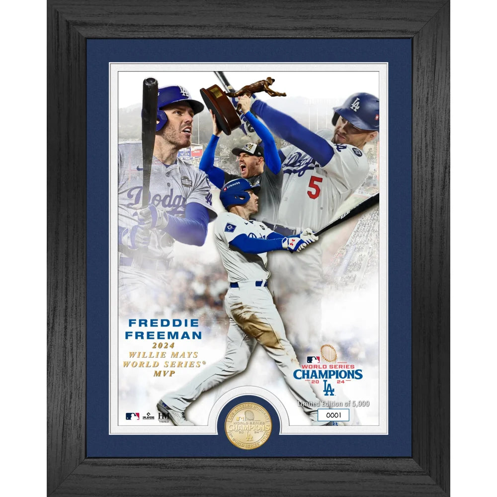 Freddie Freeman Los Angeles Dodgers 2024 World Series MVP 8x10 Framed Photo with Bronze Coin - Perfect for Baseball Fans, Sports Memorabilia Collectors, and Home/Office Decor