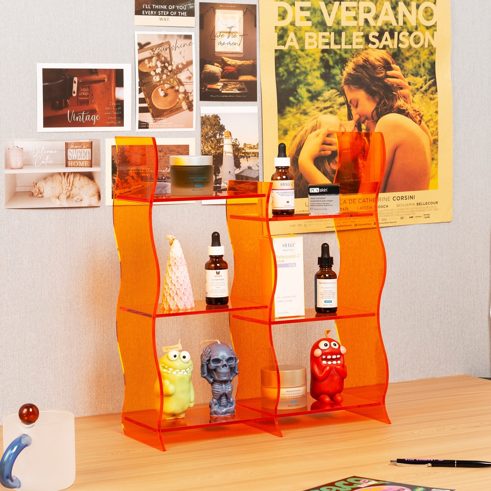 Ventray Wave Shape Acrylic Countertop Organizer - Stylish Orange Desktop Storage for Makeup, Office Supplies & Jewelry | Perfect for Bathroom, Vanity & Home Office Organization