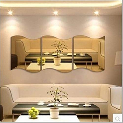 Silver Gold Waves Shape Mirror Wall Sticker - Removable Decals for Kids Room & Living Room Decor - Perfect for Nursery, Bedroom, and Home Interior Design