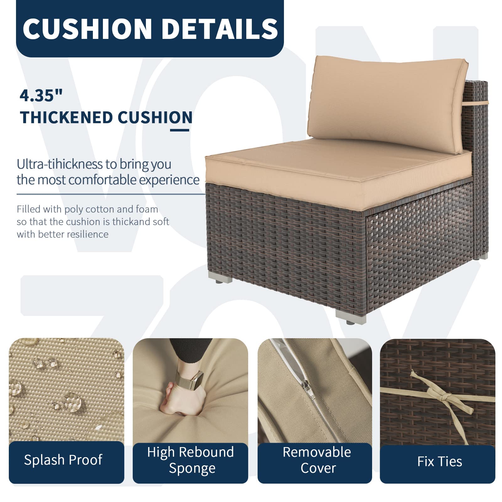 7-Piece Outdoor Patio Furniture Set - PE Rattan Wicker Sectional Sofa with 6 Seat Cushions & Tempered Glass Table - Brown Conversation Set for Garden, Backyard, Poolside (Includes Furniture Cover)