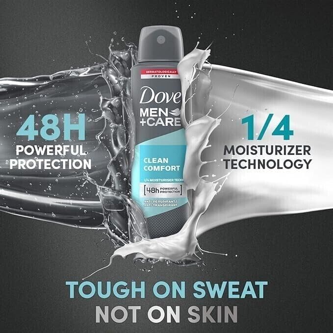 Dove Men+Care Antiperspirant Dry Spray Deodorant for Men - 48 Hour Sweat & Odor Protection, Clean Comfort Scent, 3.8 oz (3-Pack) | Fresh All Day for Workouts, Office & Daily Activities