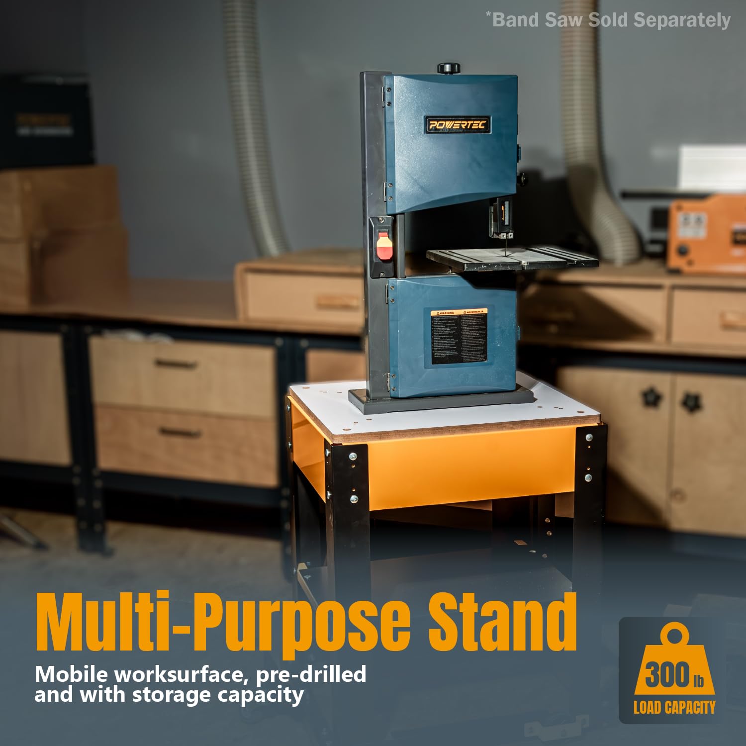 POWERTEC Heavy-Duty Mobile Tool Stand with Locking Wheels & Durable Melamine MDF Top - Universal Workbench for Miter Saws, Drill Presses, Belt Sanders, Bench Grinders - Perfect for Garage Workshops & DIY Projects (Model UT1008) Orange
