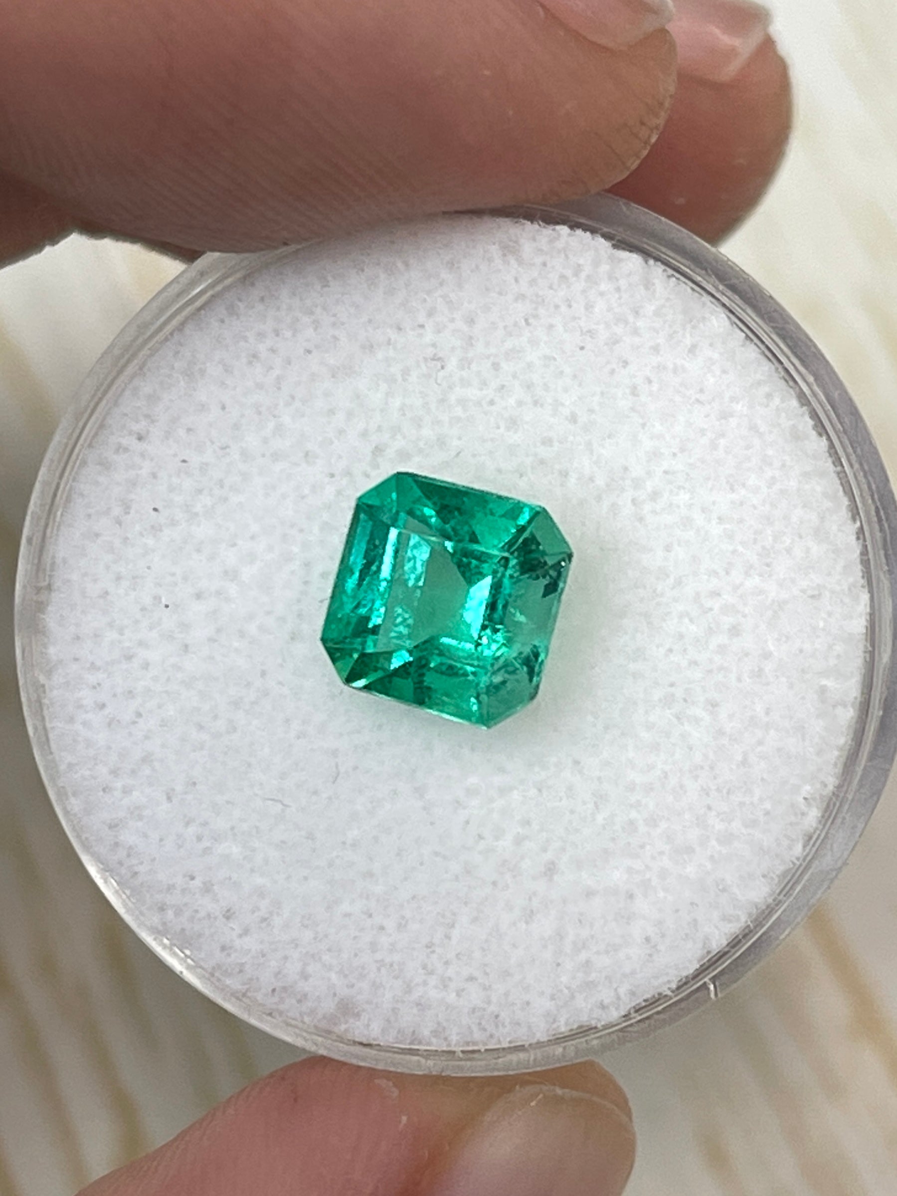 1.64 Carat Natural Colombian Emerald - 7.4x7.3mm Yellowish Green Asscher Cut Loose Gemstone for Jewelry Making, Engagement Rings & Fine Collections