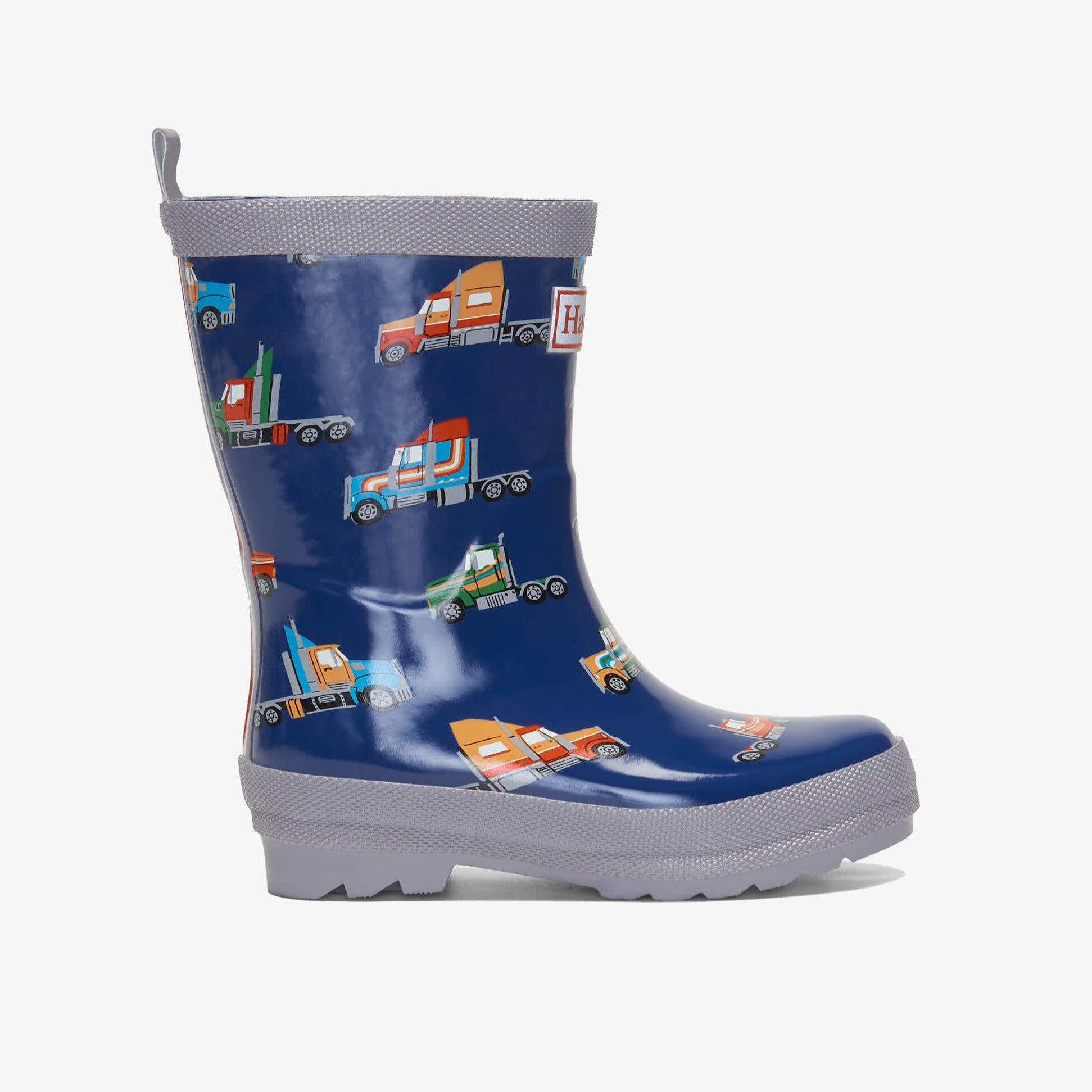 Hatley Big Rigs Shiny Rain Boots for Kids - Waterproof Rubber Boots with Reflective Design - Perfect for Puddle Jumping, Outdoor Play & Rainy Day Adventures