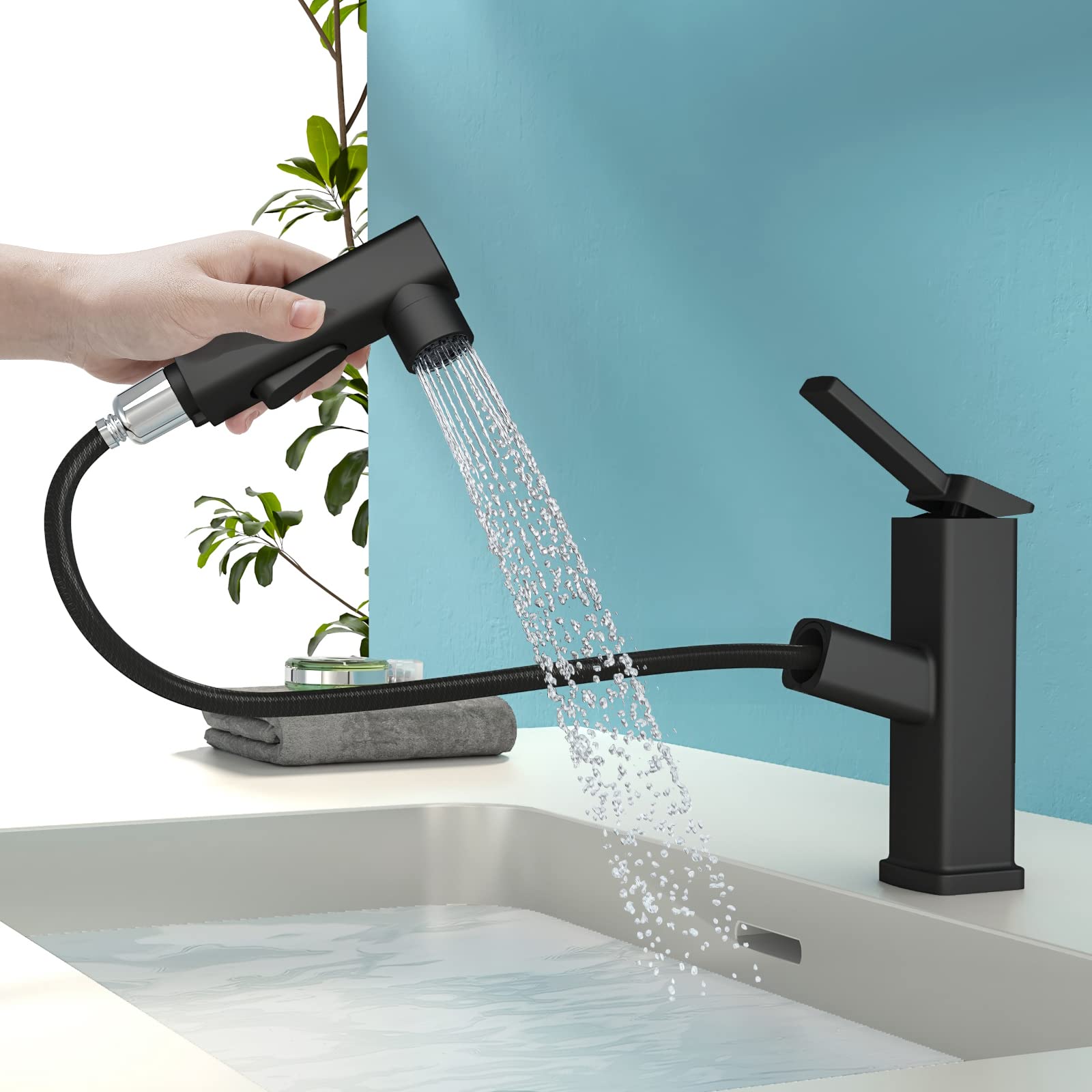 HEROBAI Single Hole Bathroom Faucet with Sprayer - 3 Flow Modes for Modern Sinks (Black)