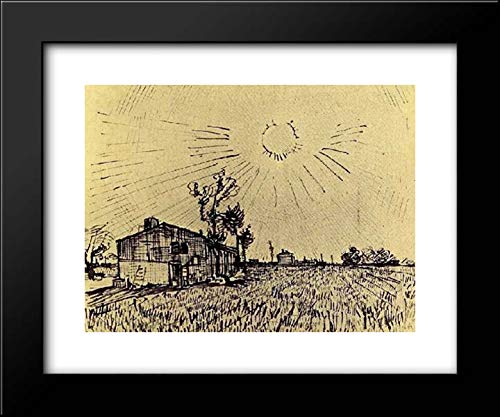 Vincent van Gogh Framed Art Print - Sun Disk Sky & Houses Landscape 18x15 - Perfect for Living Room, Bedroom & Office Decor