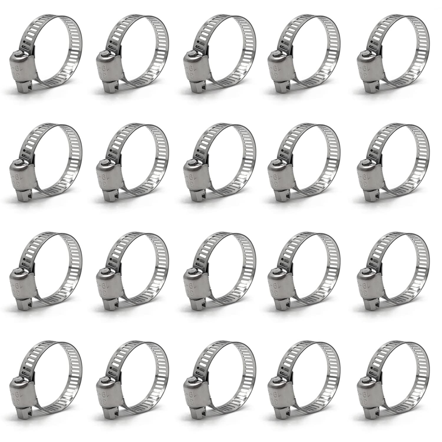 20Pcs 304 Stainless Steel Hose Clamps 19-29mm for Plumbing & Auto Repair