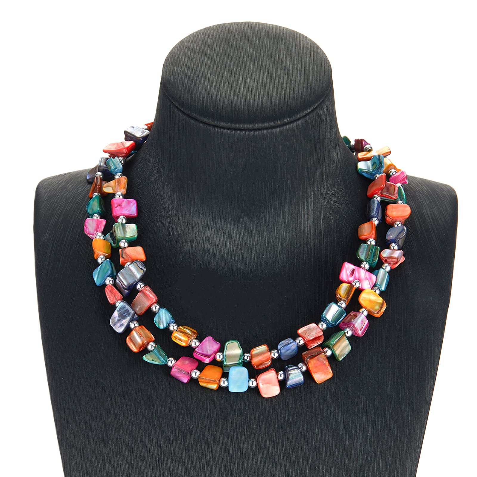 Boho Layered Shell Beaded Necklace - Handmade Colorful Beaded Choker Necklace for Women | Beach Vacation, Summer Festival & Boho Chic Outfit Jewelry