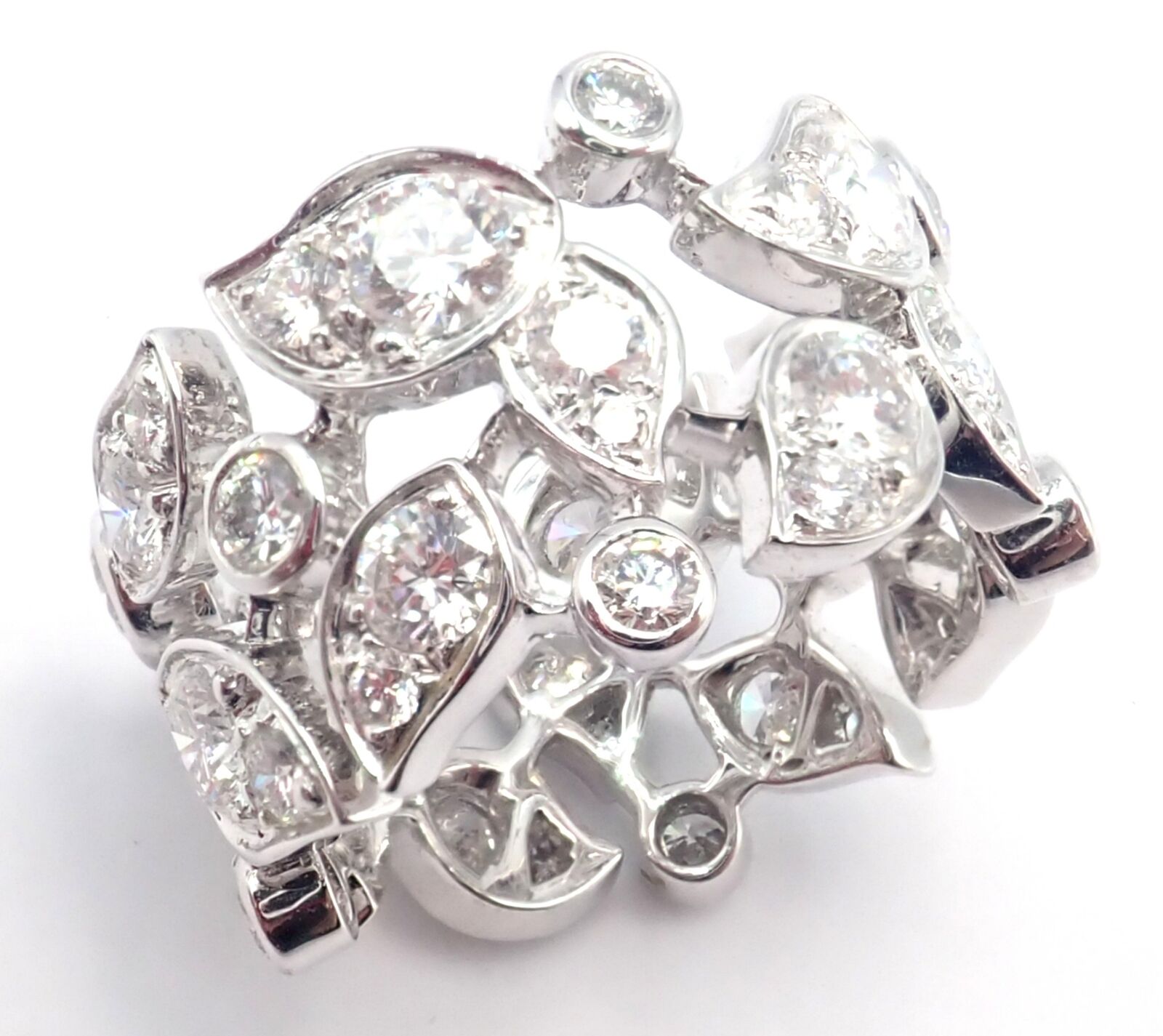 Authentic Cartier 18K White Gold Diamond Leaf Wide Band Ring Size 7 (US) - Luxury Wedding Band, Anniversary Gift for Her, Perfect for Special Occasions & Everyday Elegance
