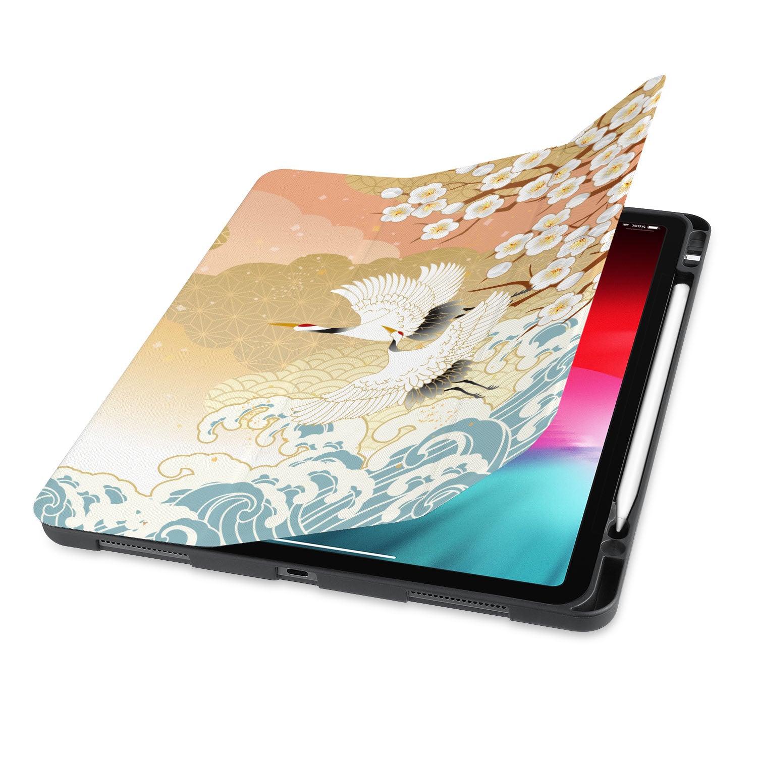 Japanese Pattern iPad Trifold Case - Premium Protective Cover for iPad Air/Pro, Stylish & Durable with Auto Sleep/Wake Feature - Perfect for Work, Travel & Daily Use