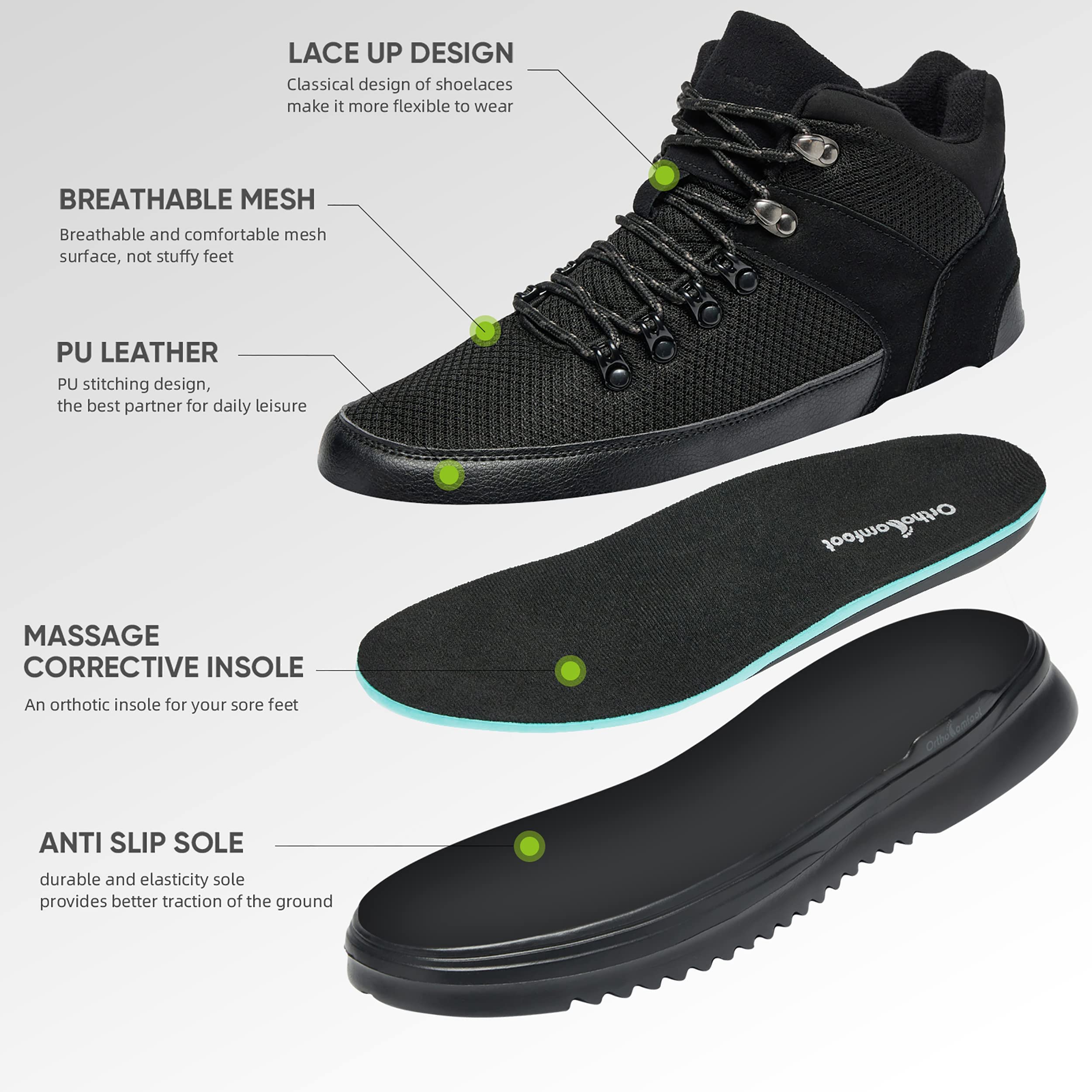 OrthoComfoot Men's Orthopedic Hiking Boots - Waterproof Walking Shoes for Plantar Fasciitis Relief, Lightweight Ankle Support Sneakers for Outdoor Activities & Foot Pain | Perfect for Hiking, Travel & Daily Comfort