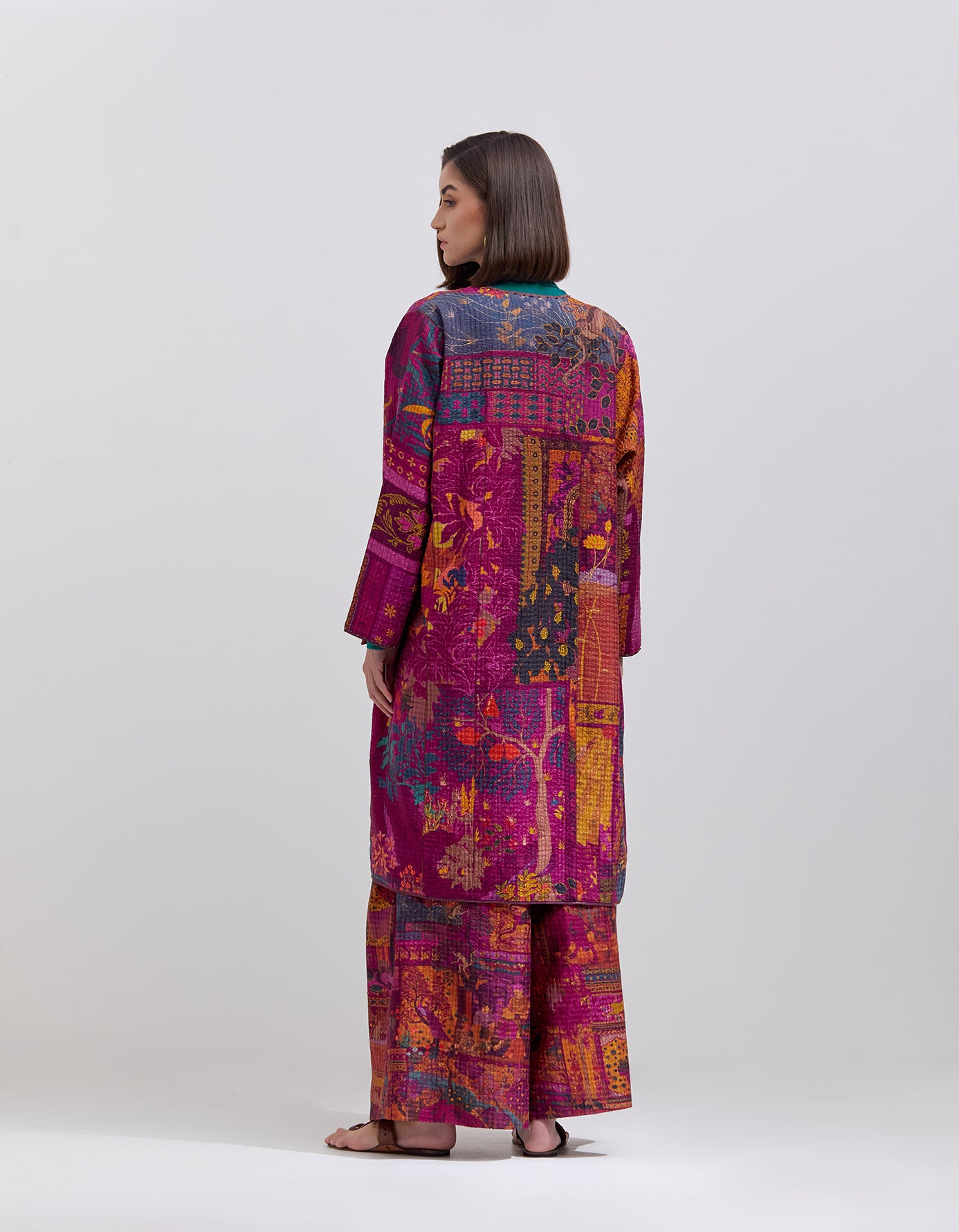 Pakhi Women's Silk Checkered Trousers - Elegant Purple Plaid Pants for Casual Wear & Office Outfits
