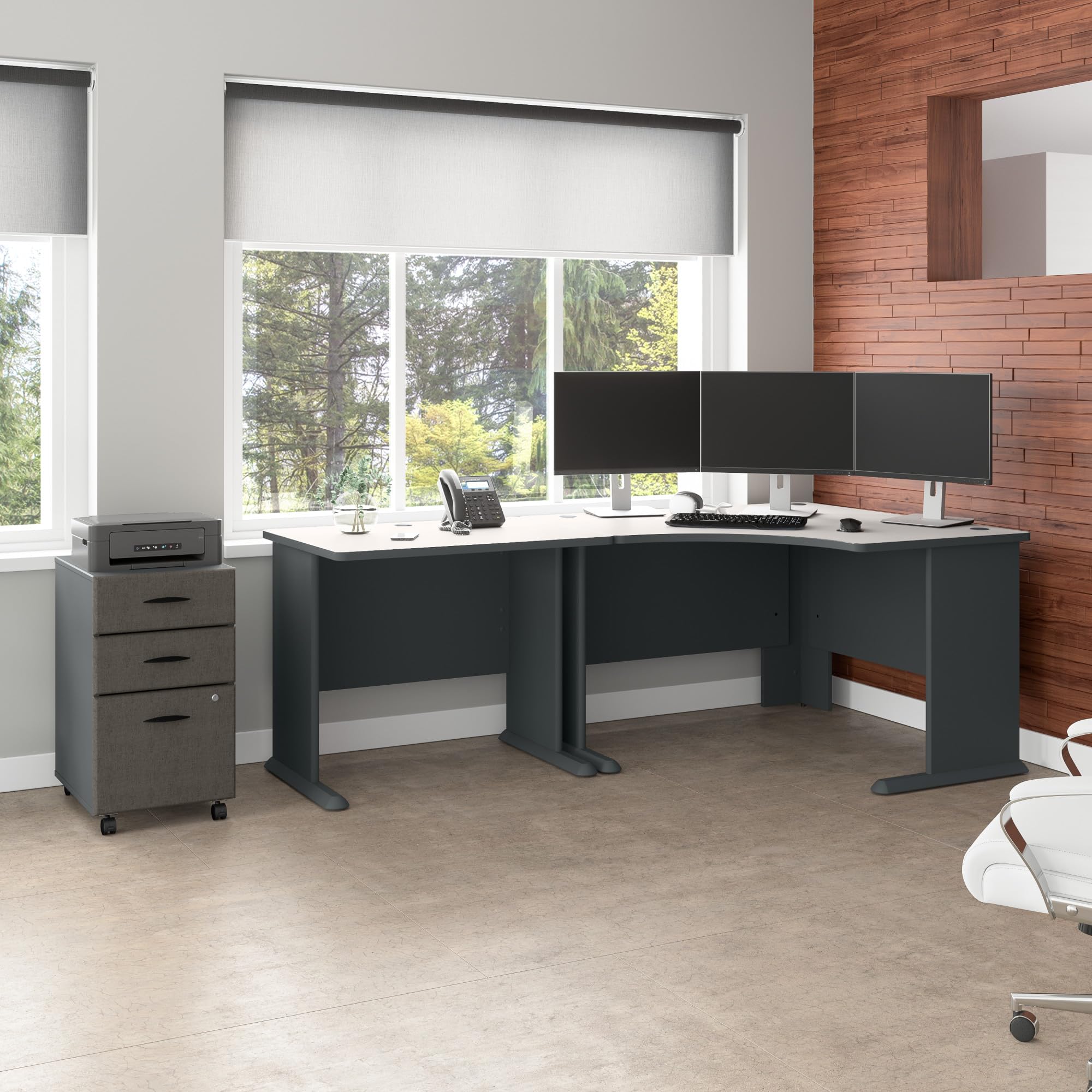 Bush Business Furniture Series A 36W Small White Spectrum & Slate Compact Computer Desk - Home Office & Professional Workspace Solution for Small Spaces & Workstations