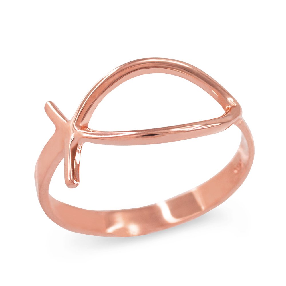 10k Rose Gold Ichthus Fish Ring - Christian Symbol Jewelry for Men & Women - Perfect for Baptism, Weddings, and Faith-Based Gifts