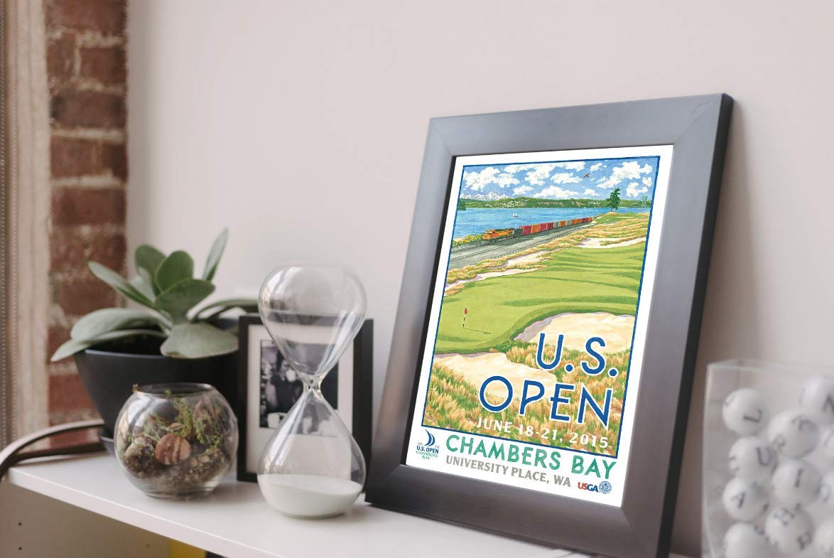 Lee Wybranski Official Golf Art Print - 2015 U.S. Open Championship at Chambers Bay - 20x30 Inch Wrapped Canvas - Perfect Golf Gift for Men, Office Decor & Man Cave Wall Art